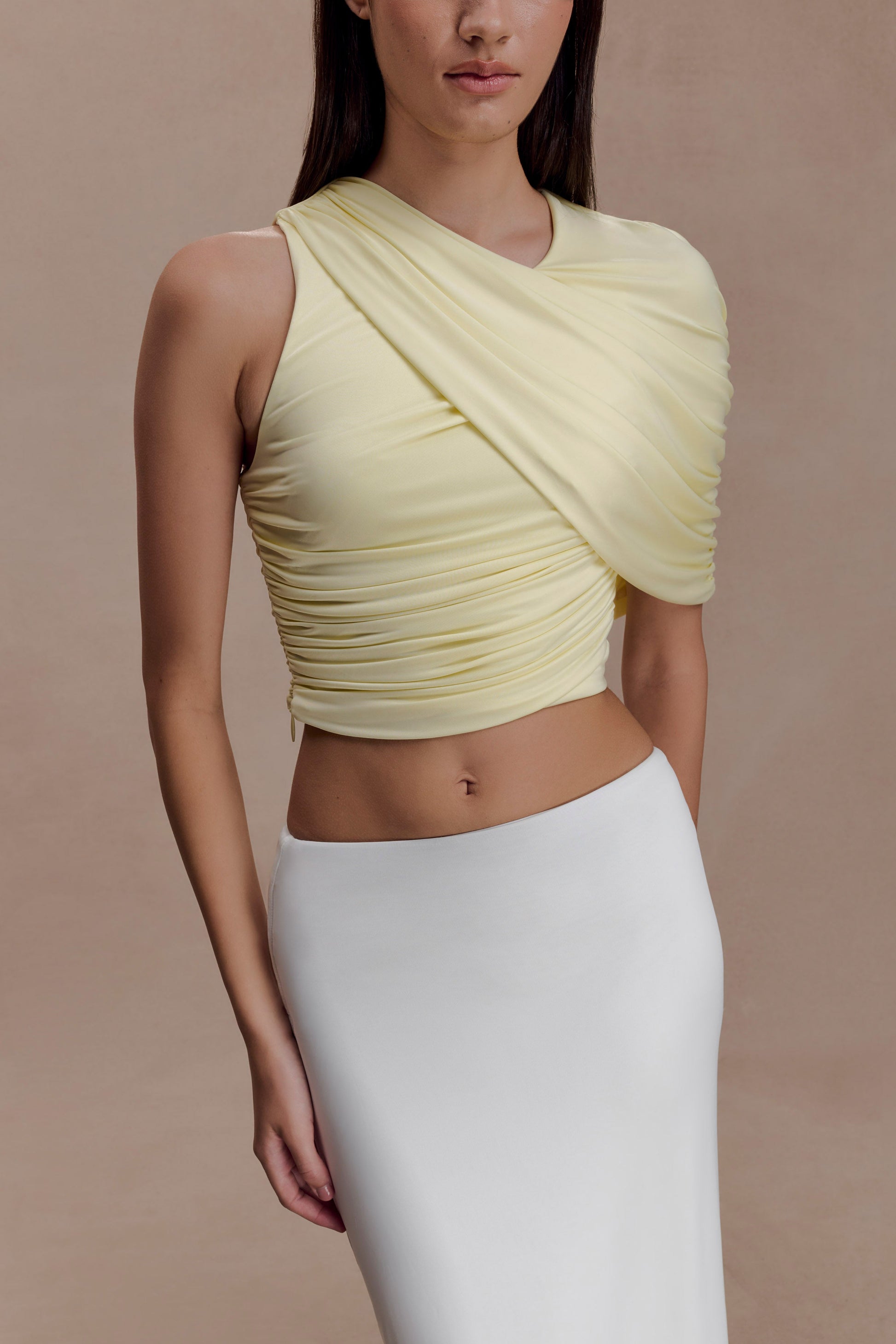 Adrienne One Shoulder Slinky Top - Lemon #3