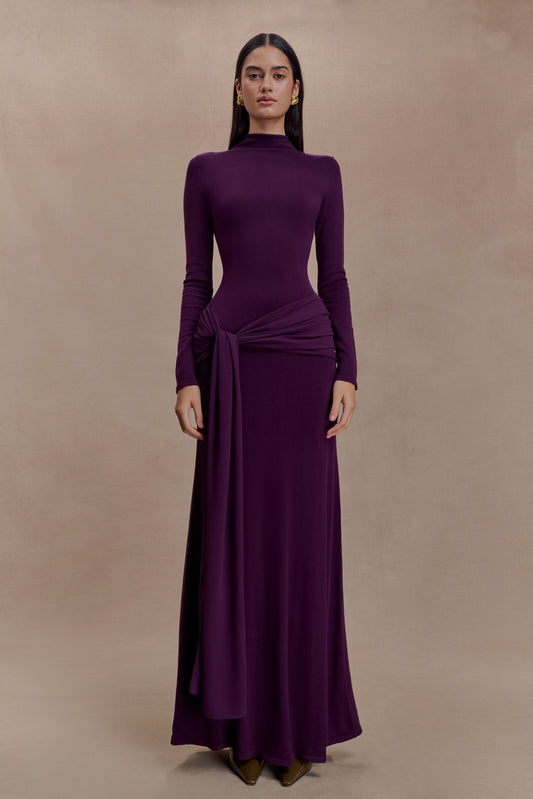 Grayson Knit Chiffon Maxi Dress - Plum