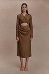 Cecilie Cut Out Shirt Midi Dress - Dark Chocolate