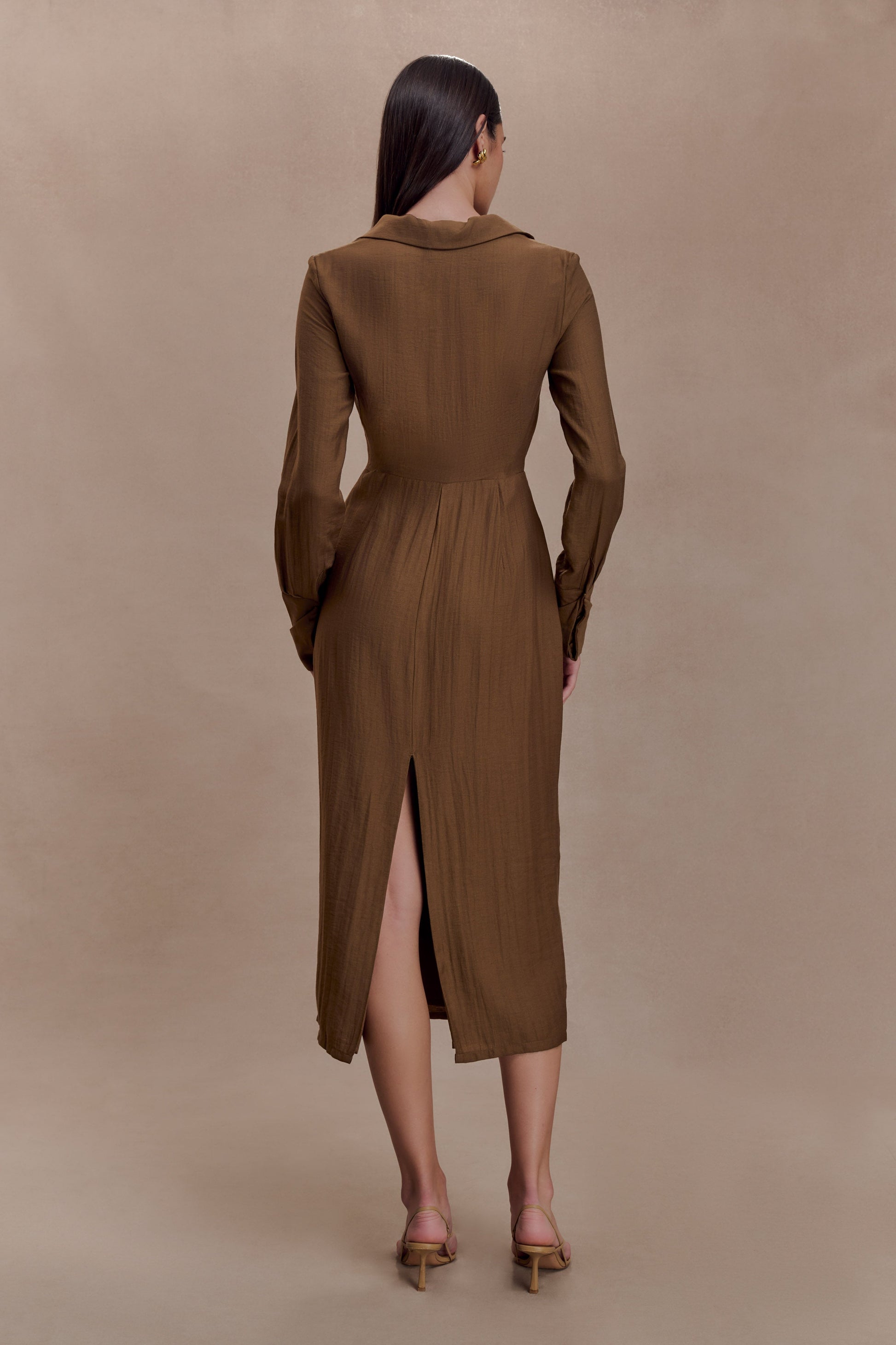 Cecilie Cut Out Shirt Midi Dress - Dark Chocolate #2