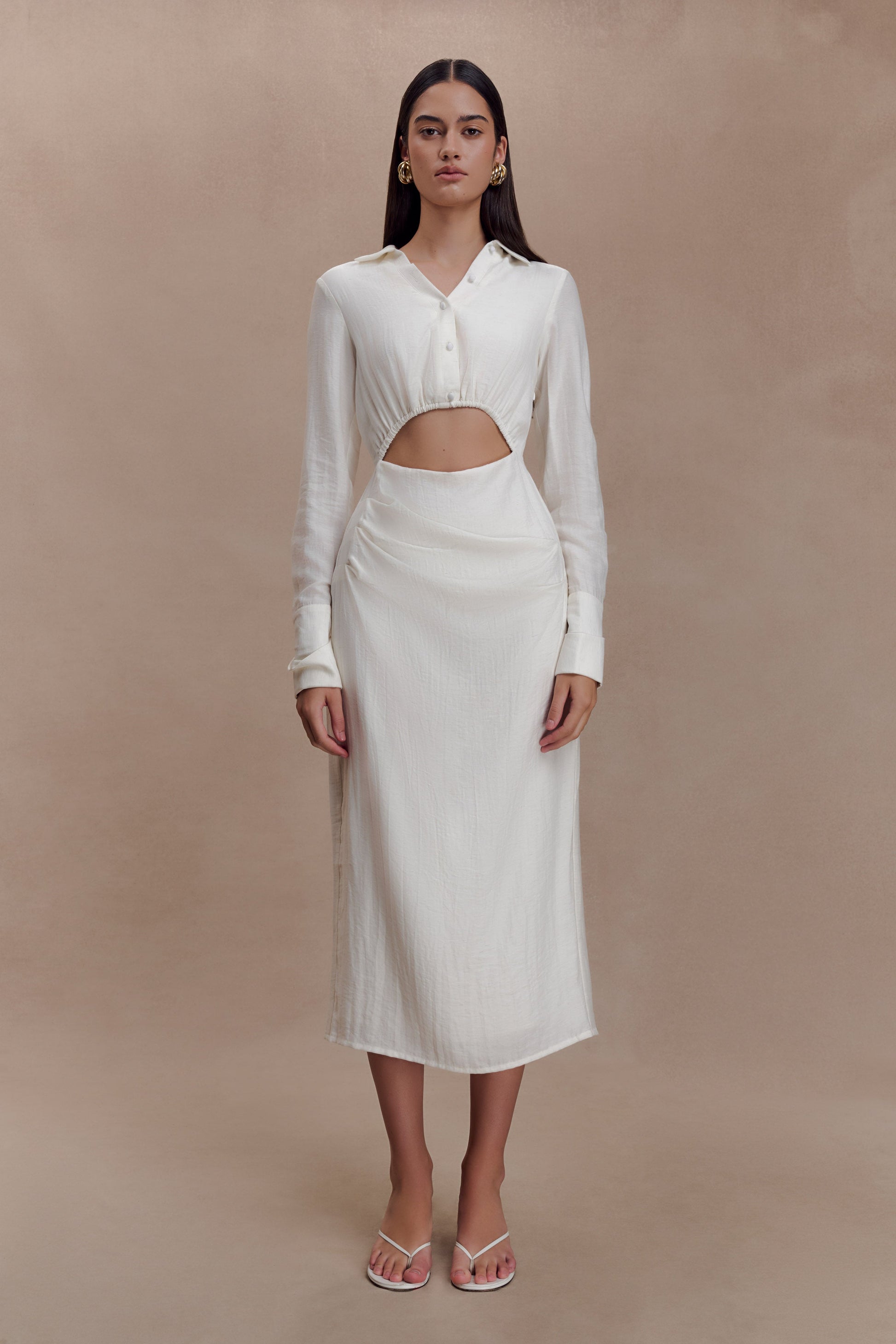 Cecilie Cut Out Shirt Midi Dress - White