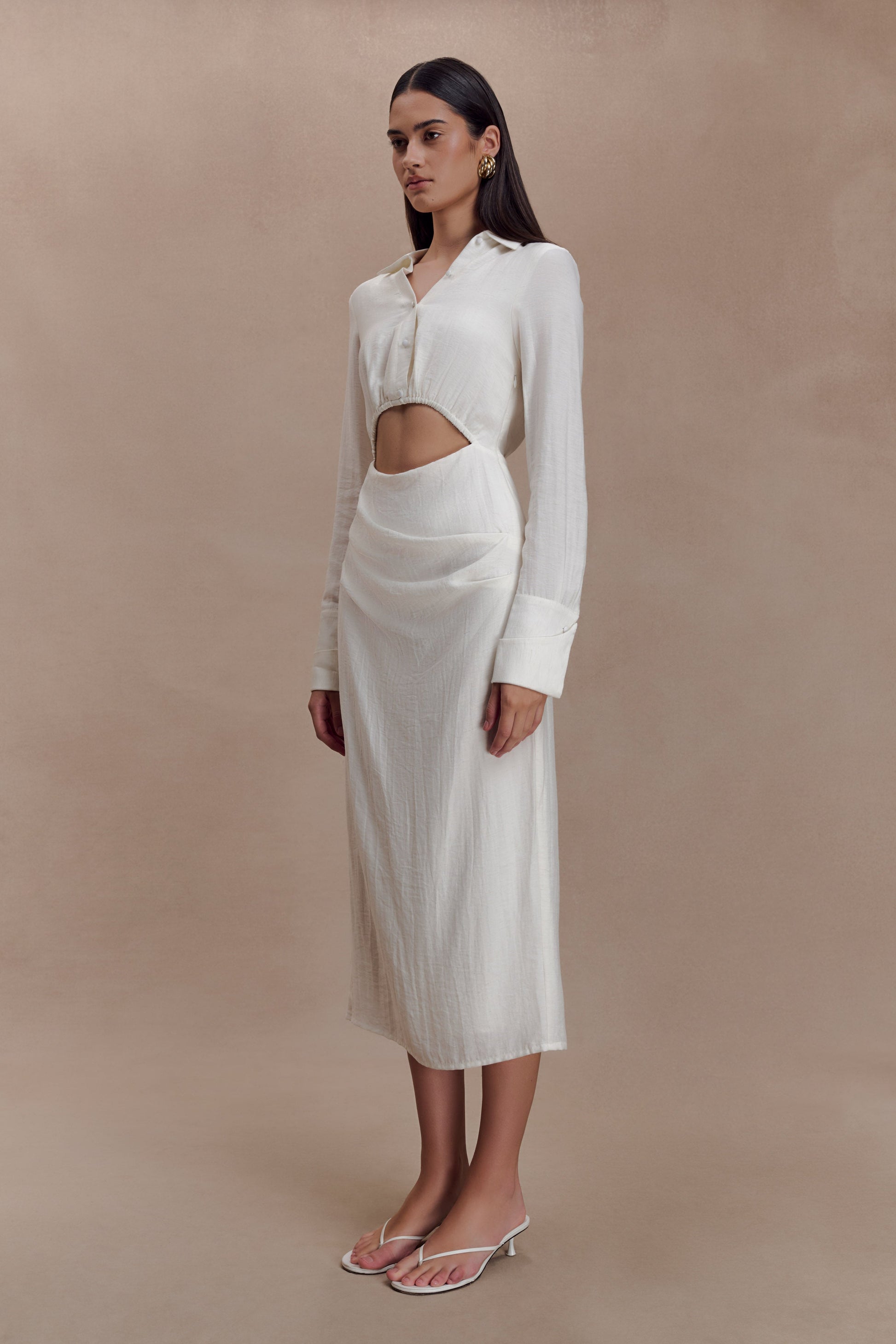 Cecilie Cut Out Shirt Midi Dress - White #4