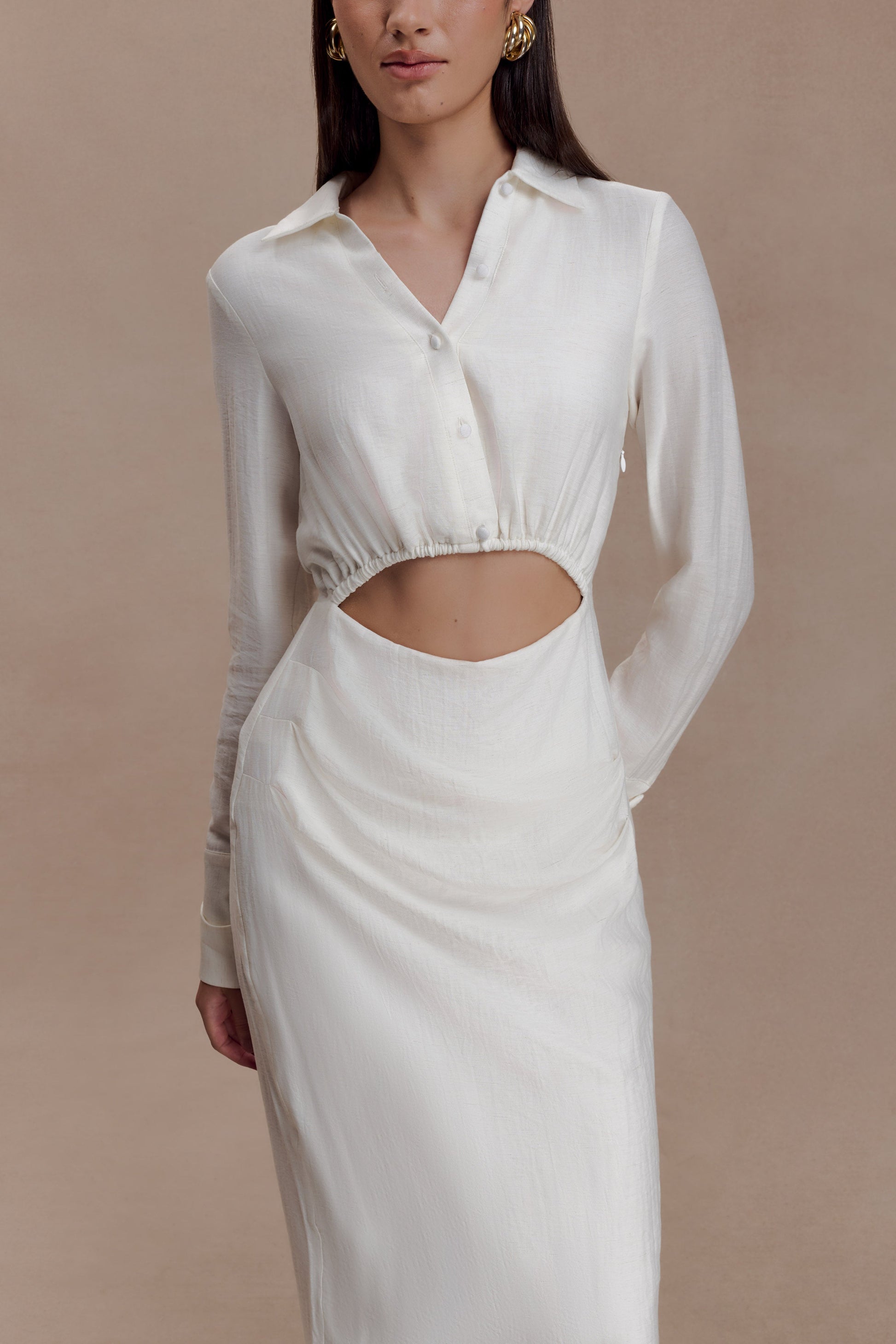 Cecilie Cut Out Shirt Midi Dress - White #5