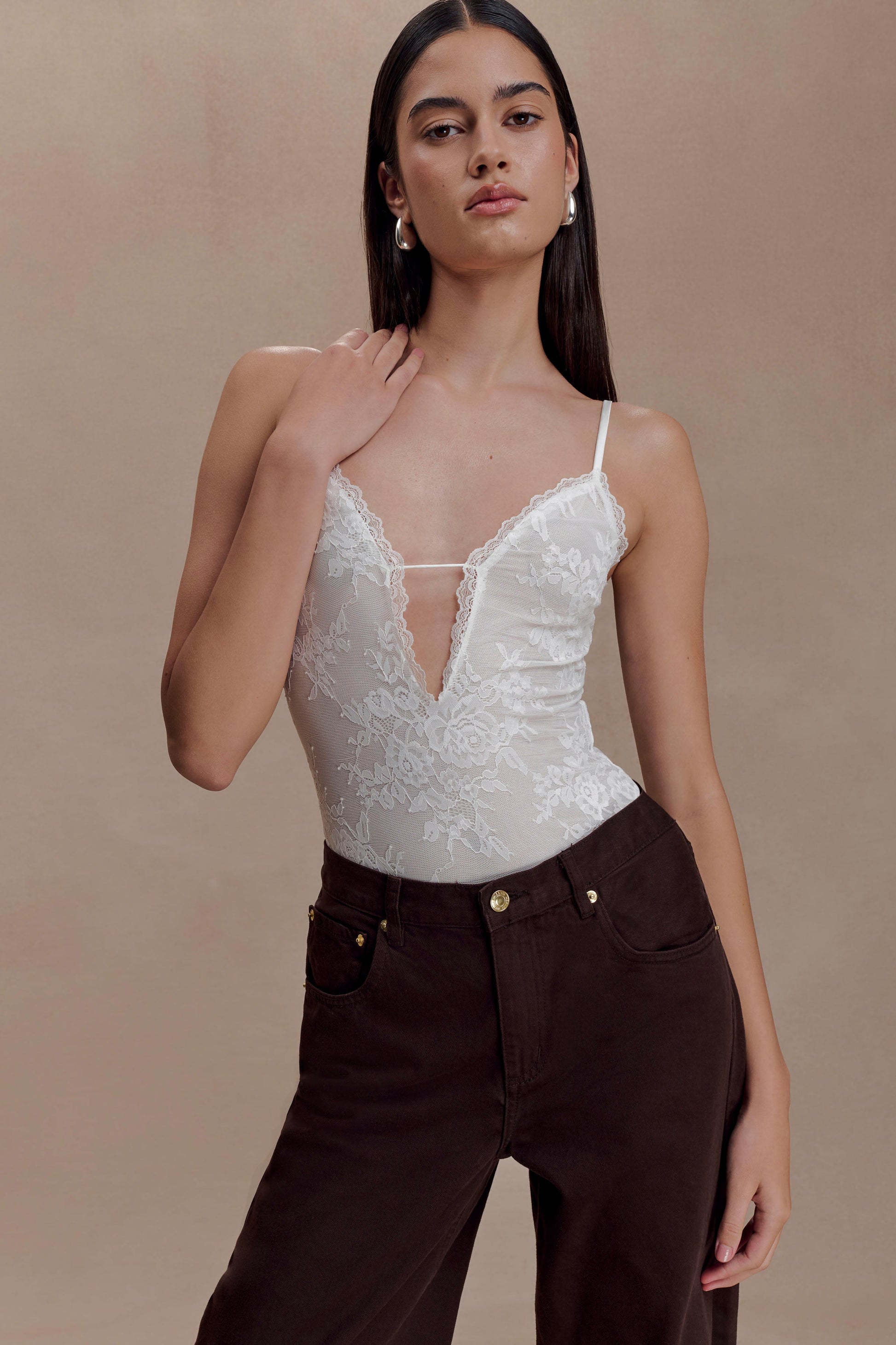 Jasper Plunge Lace Bodysuit - Ivory #7