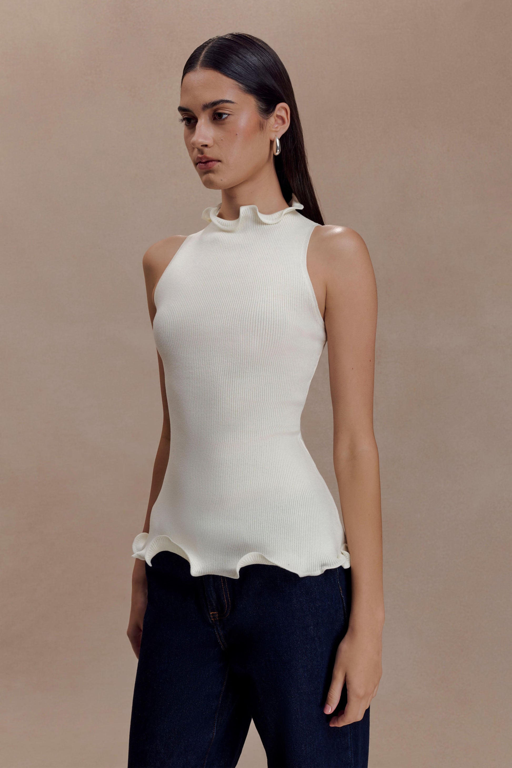 Diya Ribbed Sleeveless Top With Wire Hem - Ivory #3