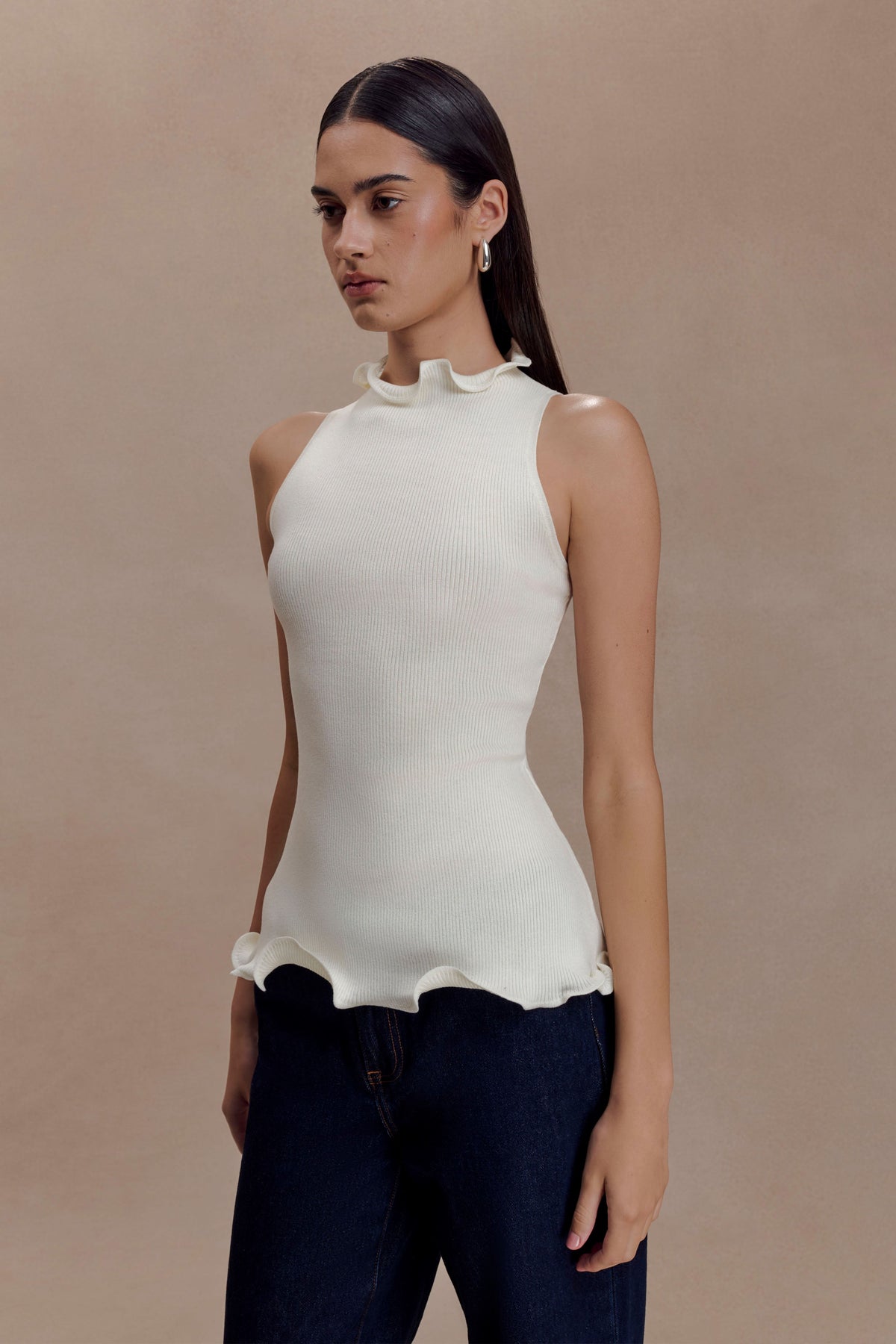 Diya Ribbed Sleeveless Top With Wire Hem - Ivory #3