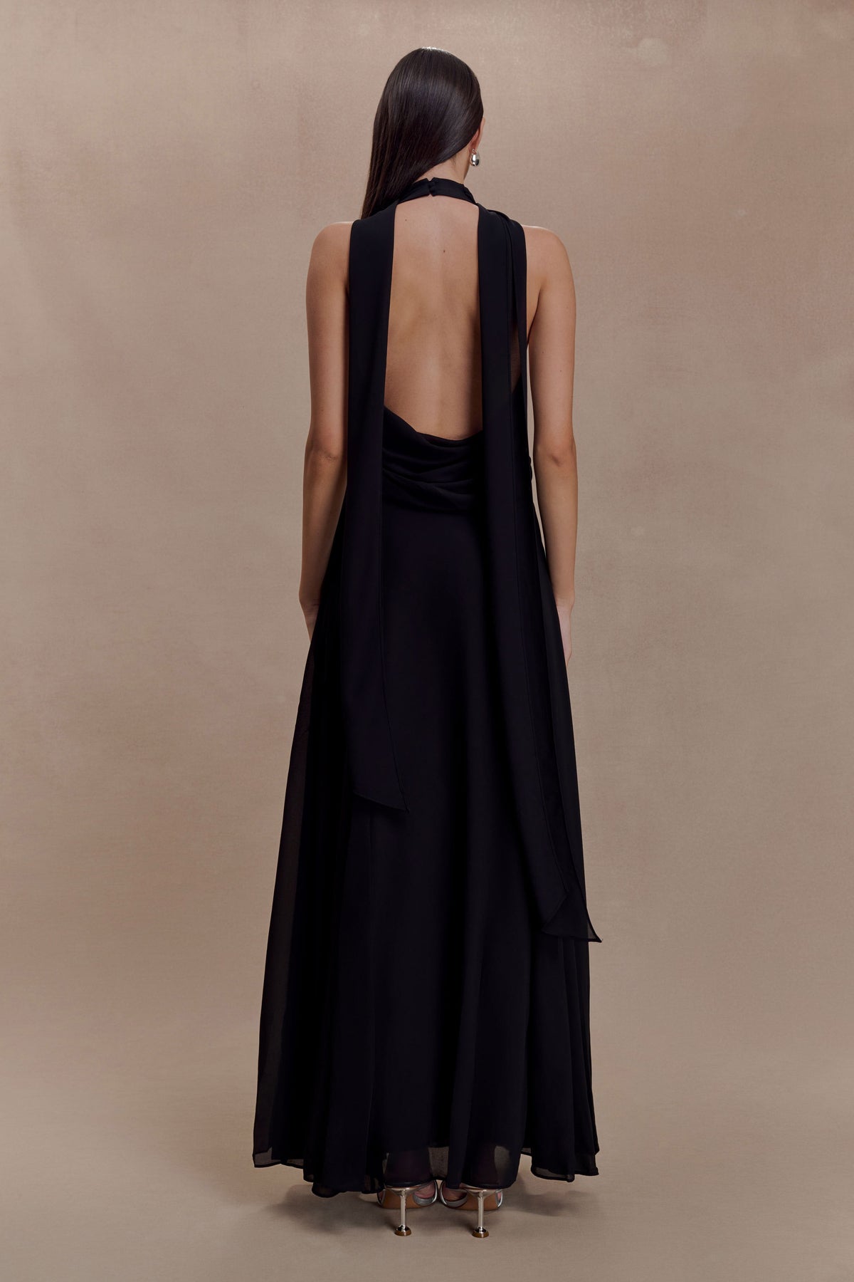 Santal Floral Chiffon Halter Maxi Dress - Black #2