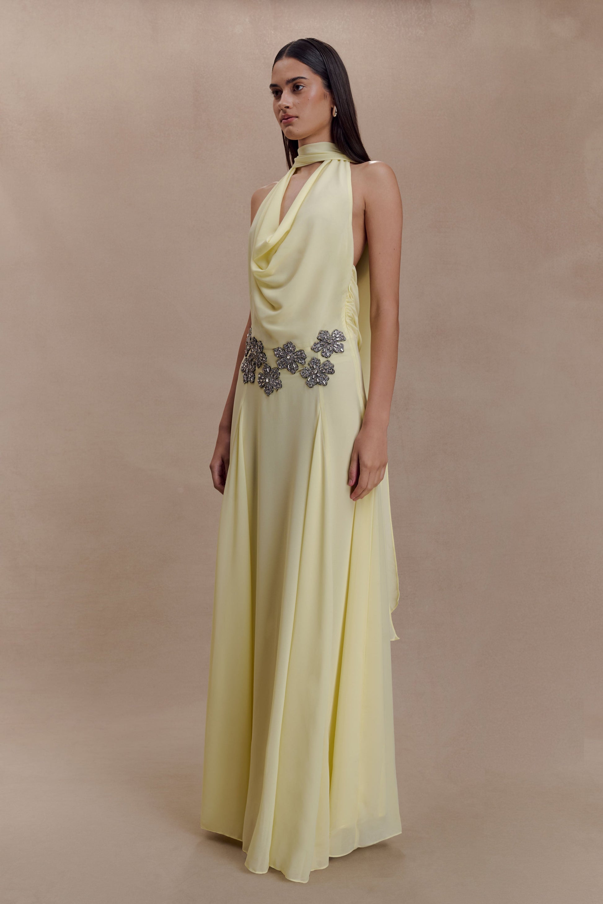 Santal Floral Chiffon Halter Maxi Dress - Lemon #3