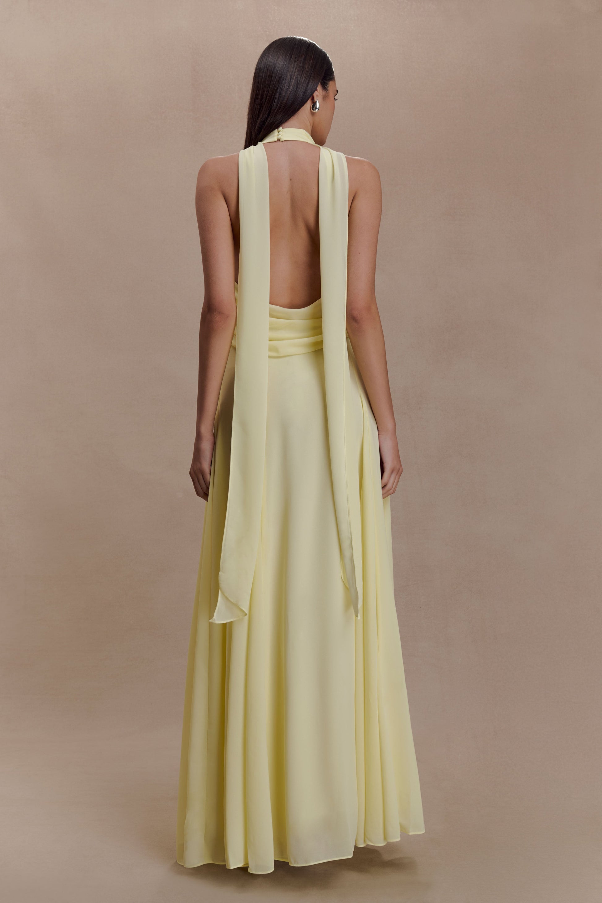 Santal Floral Chiffon Halter Maxi Dress - Lemon #2