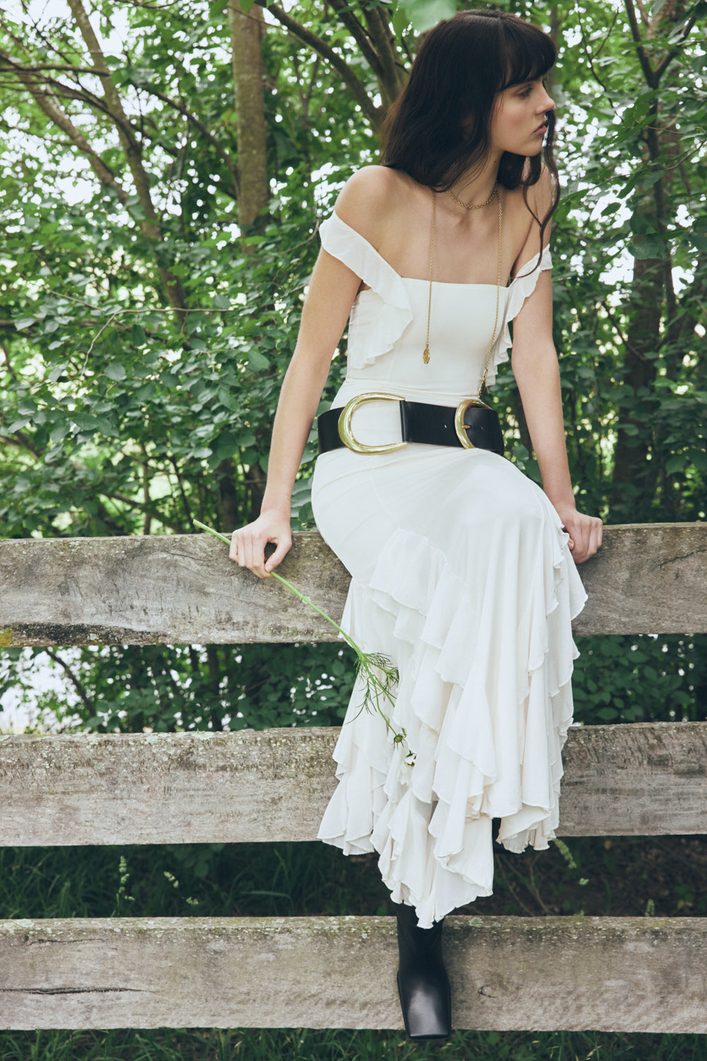 Etta Ruffle Slinky Maxi Dress - Ivory #6
