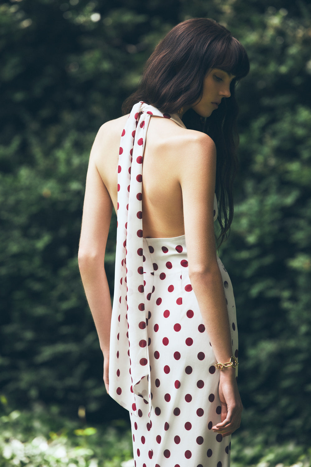 Nadine Halter Chiffon Maxi Dress - Ivory/Merlot Polka Dot #8