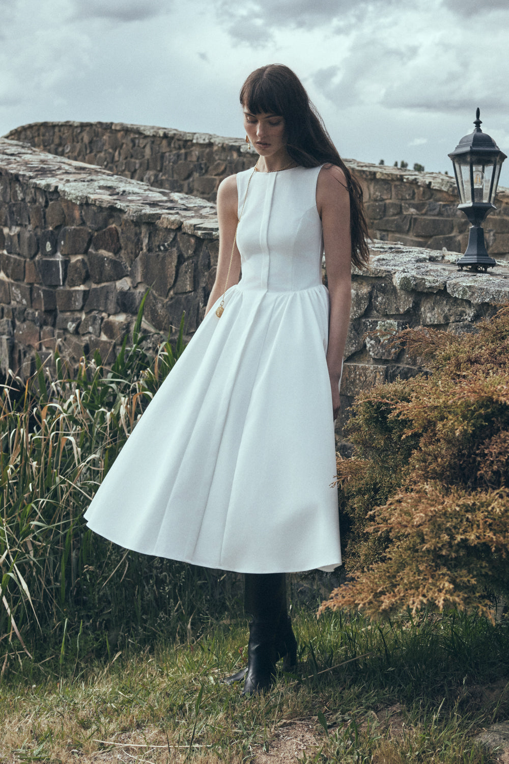 Monika Gathered Waist Cotton Midi Dress - White #2