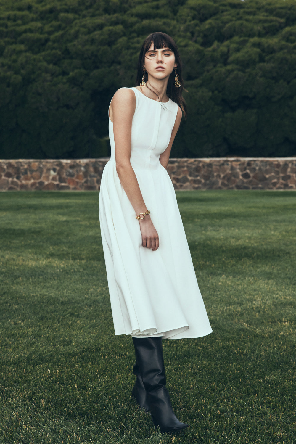 Monika Gathered Waist Cotton Midi Dress - White #3