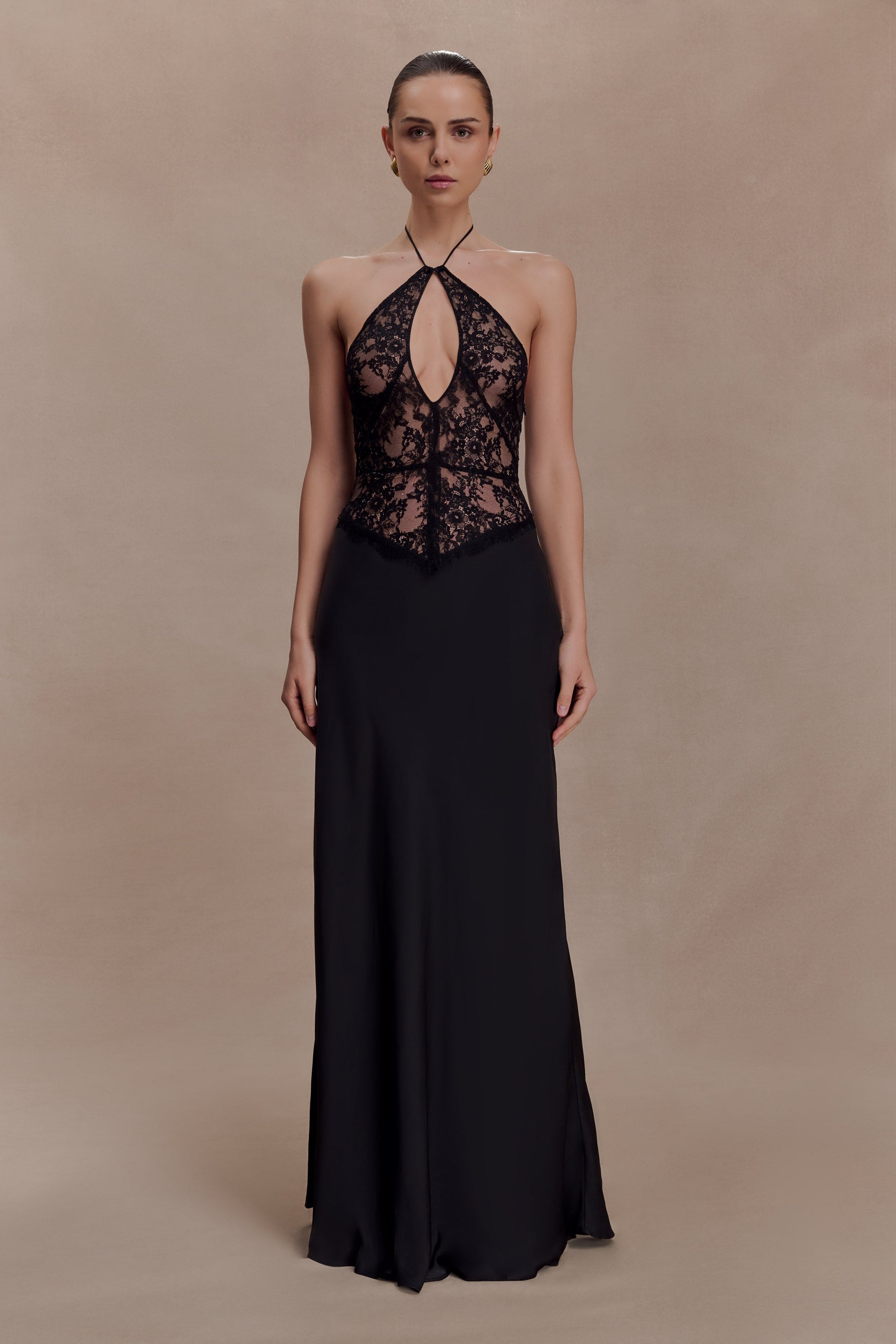 Sascha Lace And Satin Halter Maxi Dress - Black