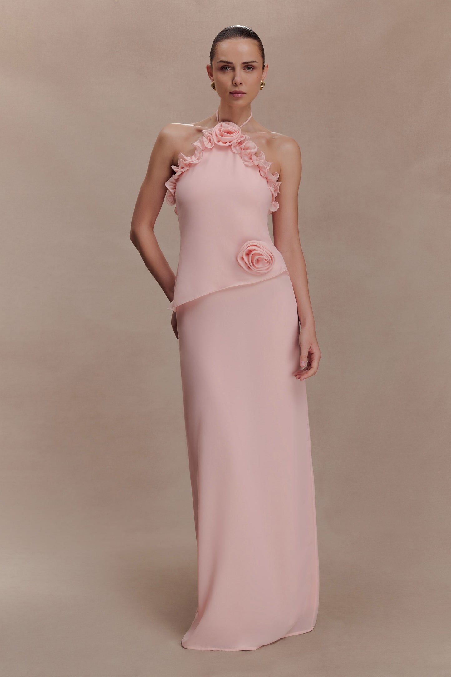 Melissa Chiffon Flower Maxi Dress - Baby Pink