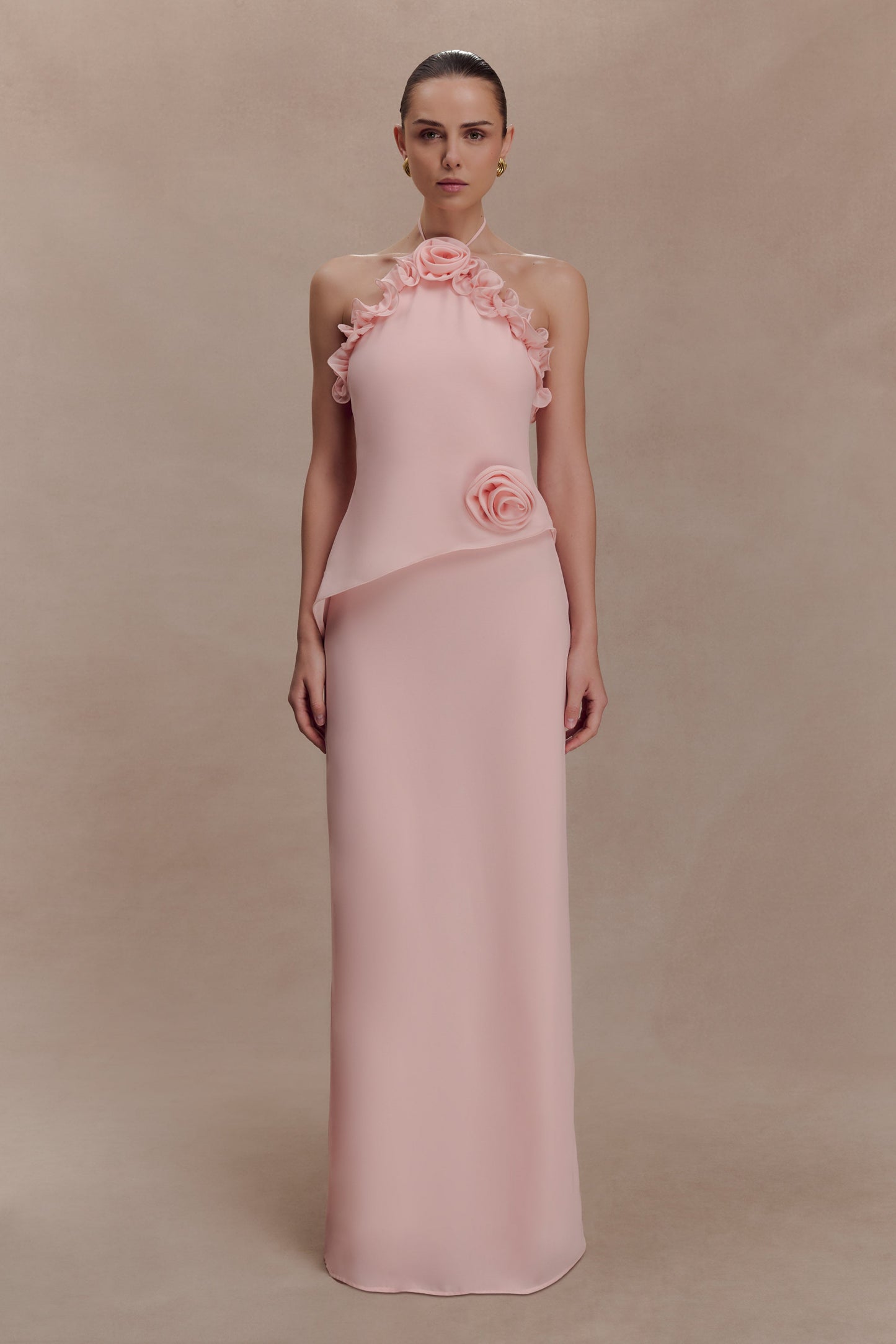 Melissa Chiffon Flower Maxi Dress - Baby Pink