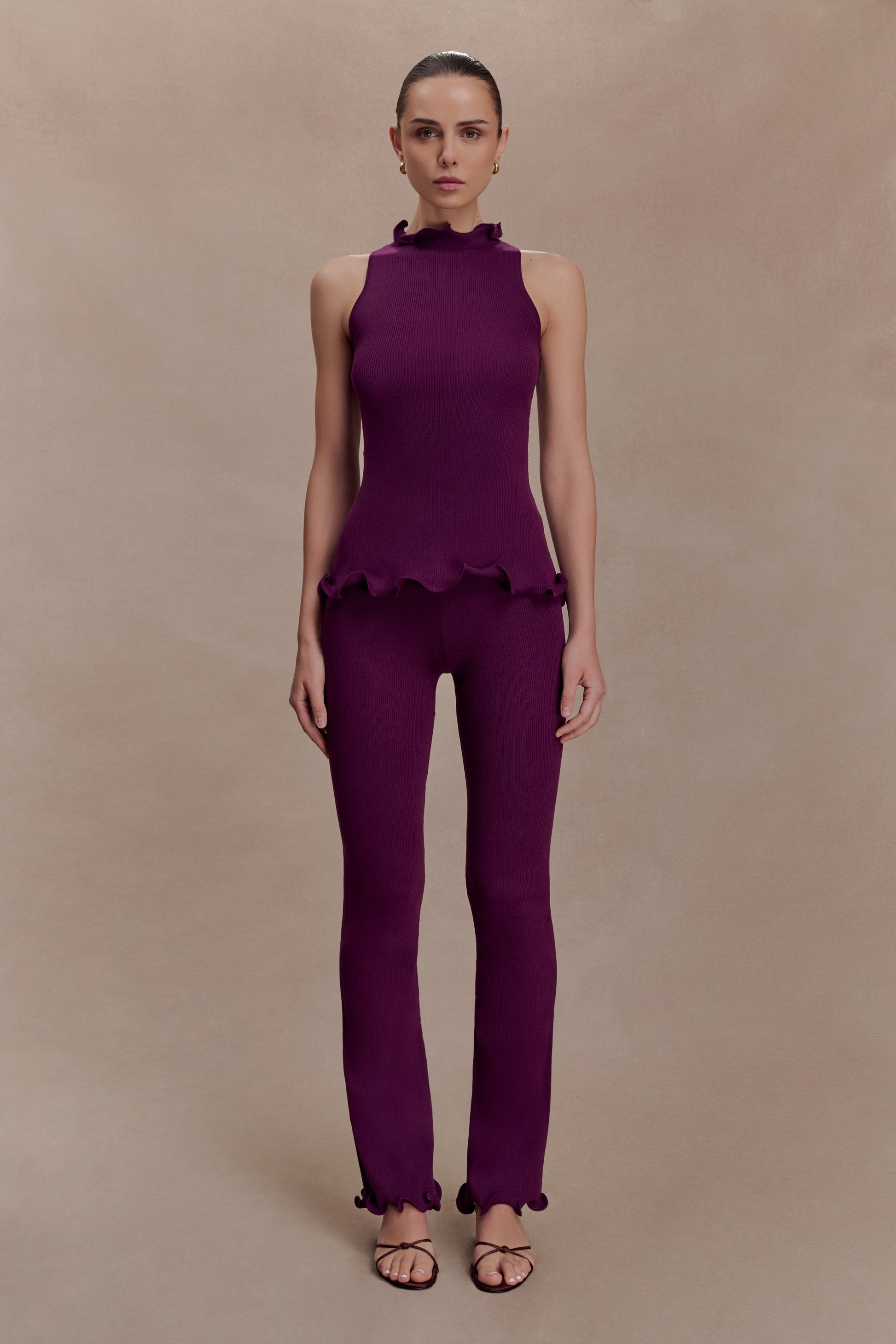 Diya Ribbed Sleeveless Top With Wire Hem - Plum #7