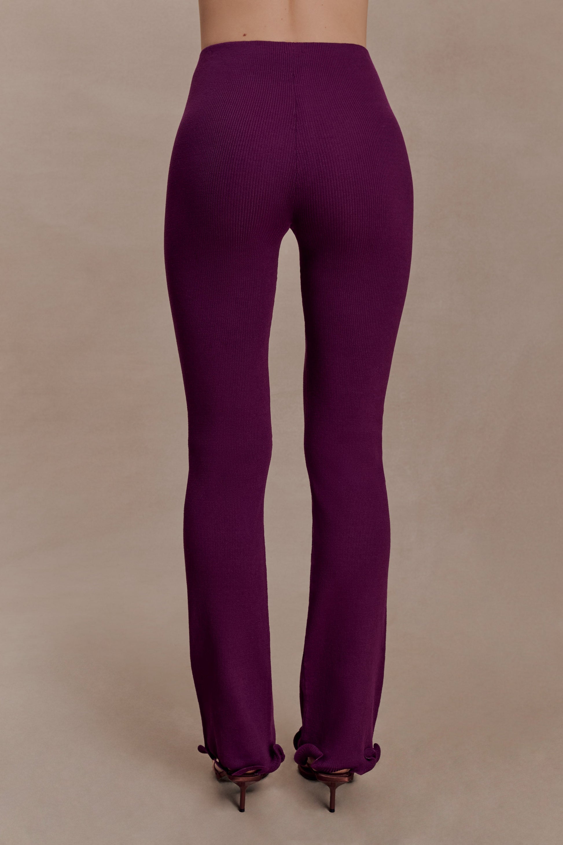 Diya Ribbed High Waisted Pants With Wire Hem - Plum #6