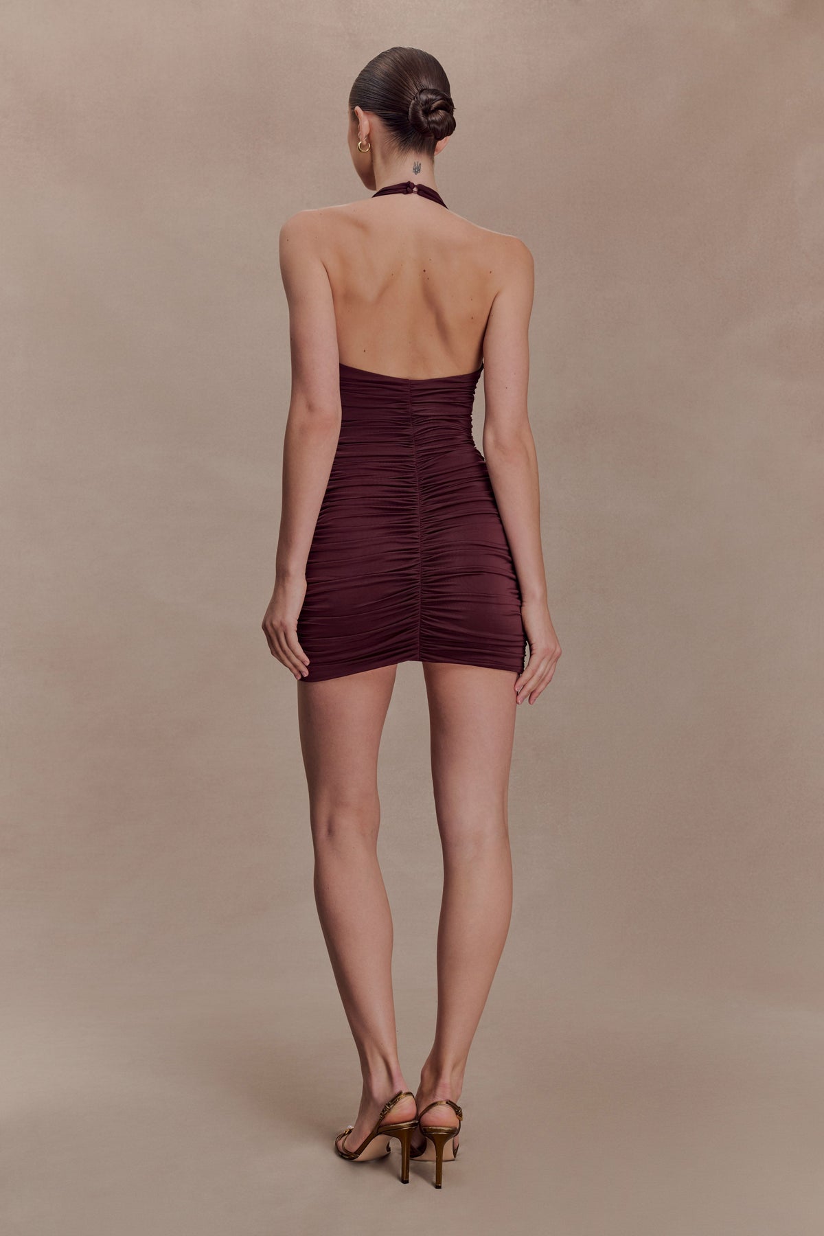 Fleur Ruched Slinky Mini Dress - Mahogany #2