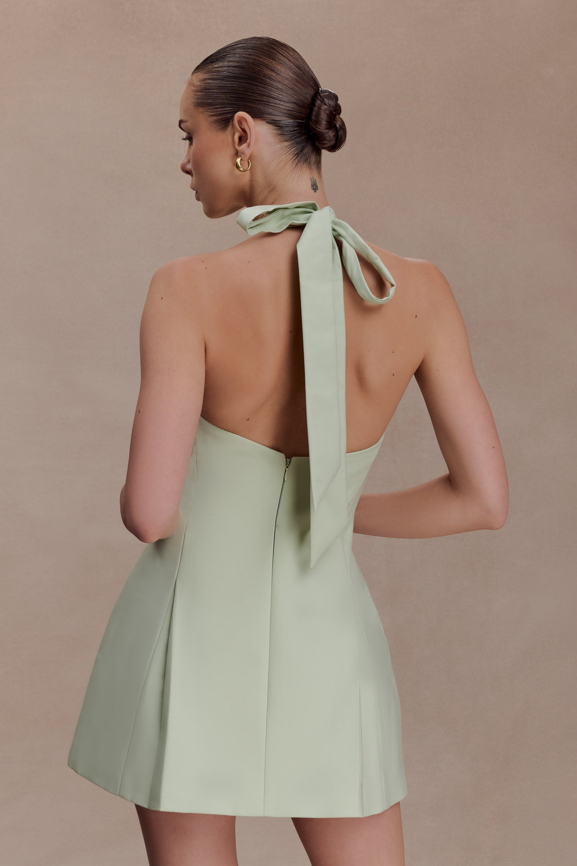 Nelly Halter Neck Cotton Mini Dress - Sage #6