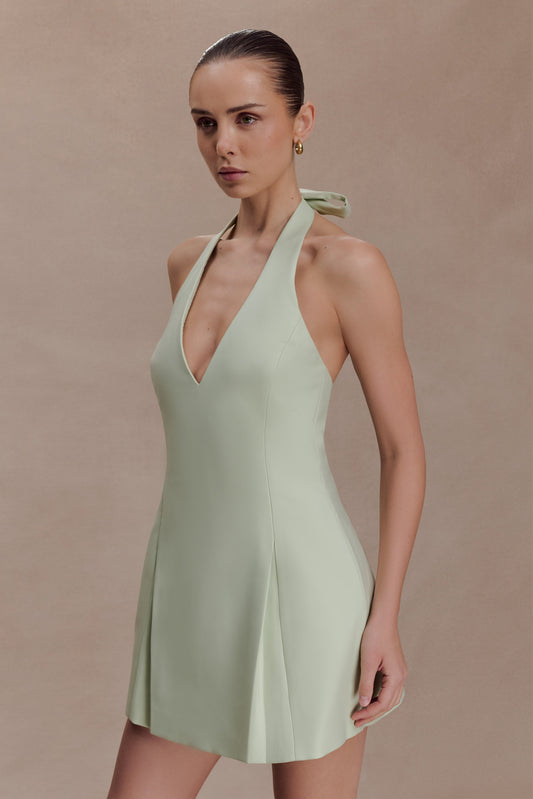 Nelly Halter Neck Cotton Mini Dress - Sage