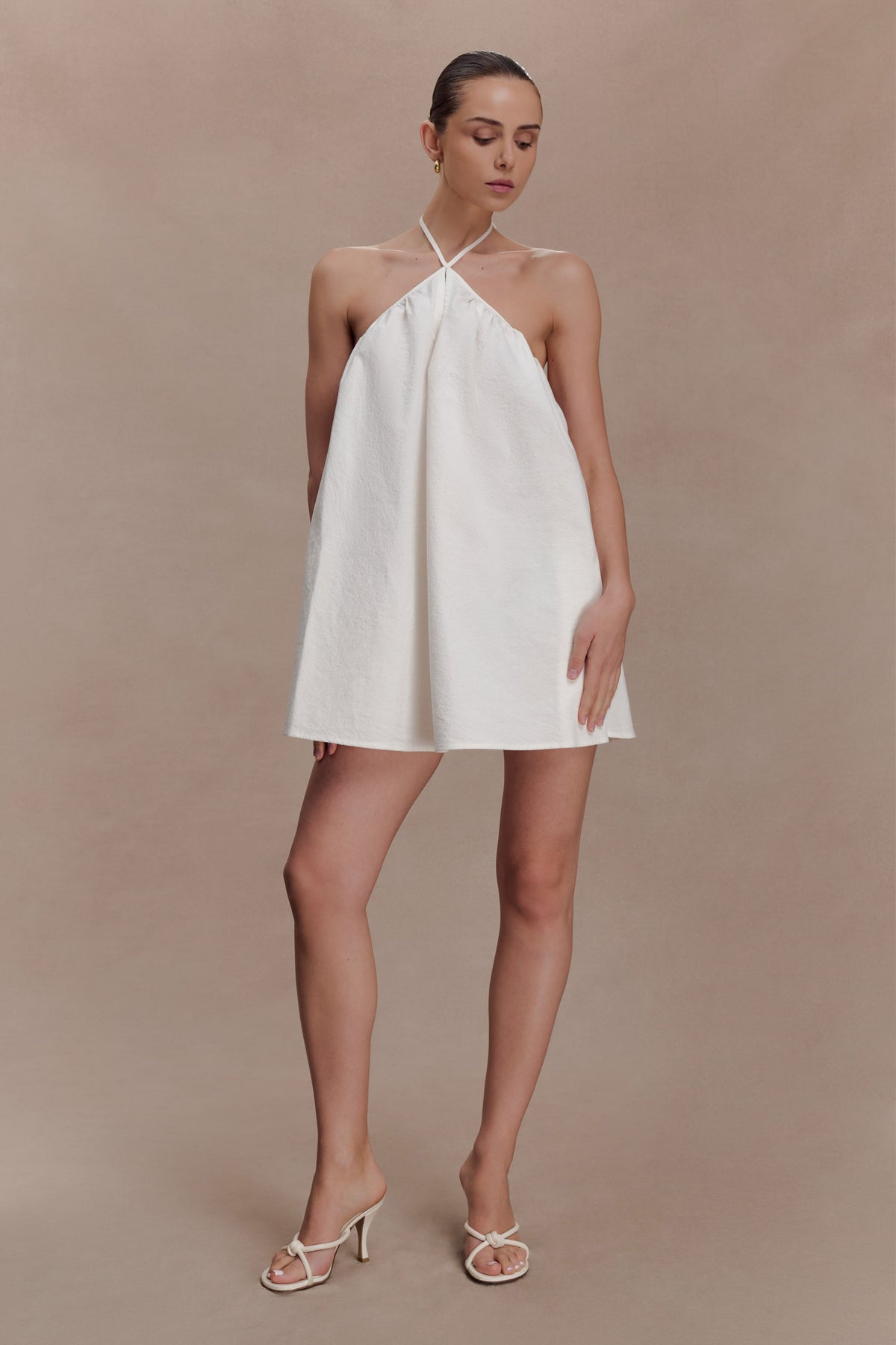 Sonja Keyhole Halter Cotton Mini Dress - White #4