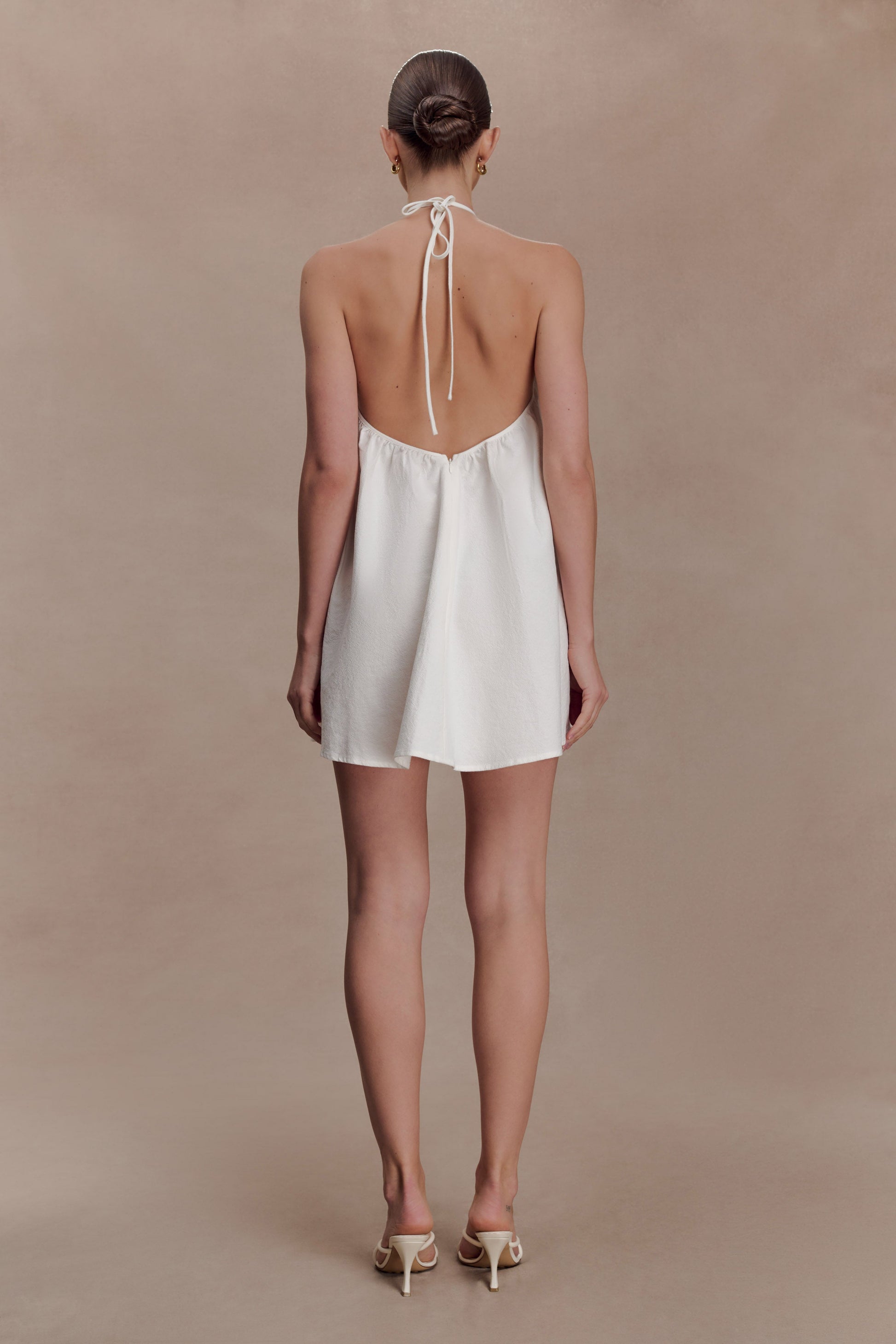 Sonja Keyhole Halter Cotton Mini Dress - White #6