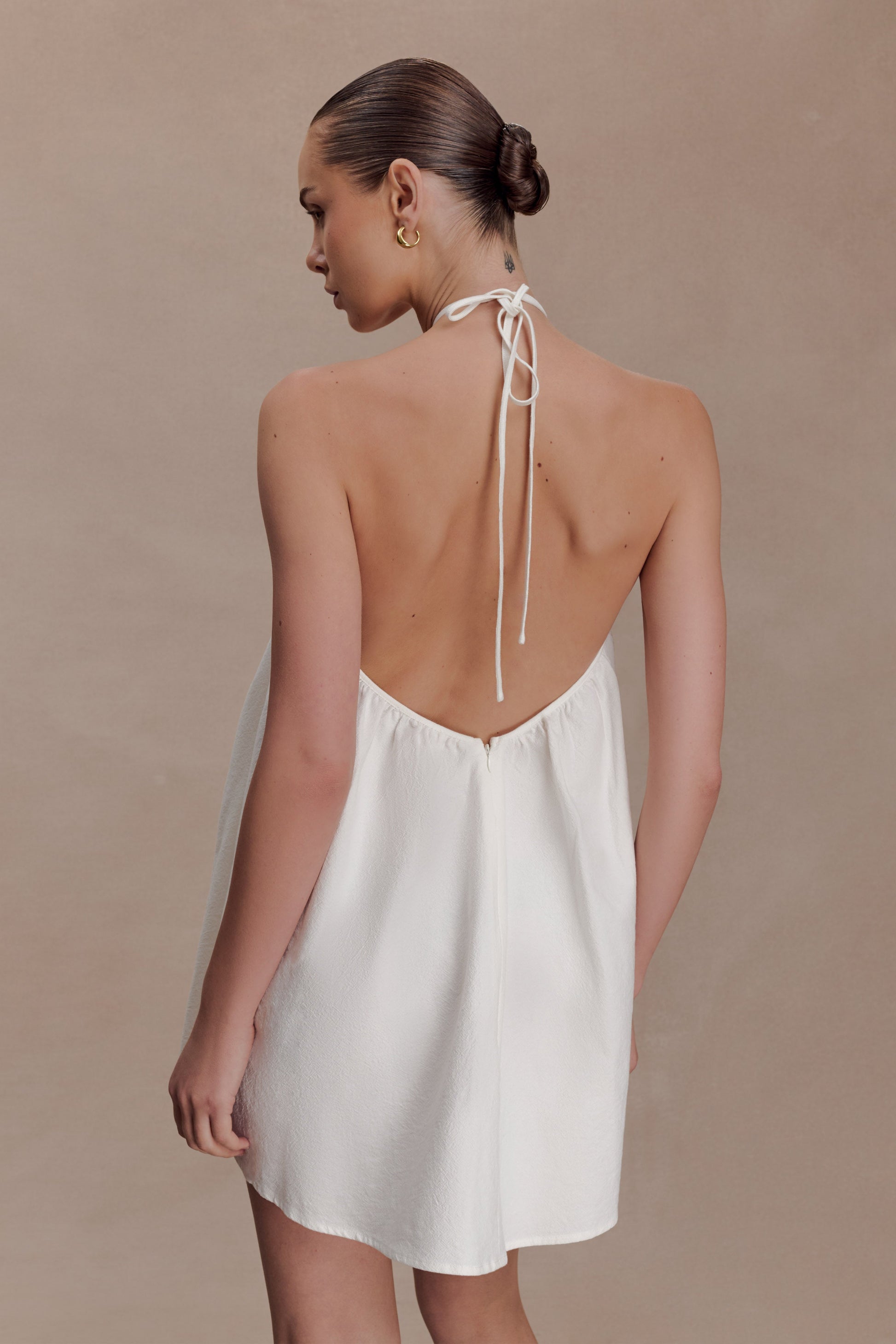 Sonja Keyhole Halter Cotton Mini Dress - White #3