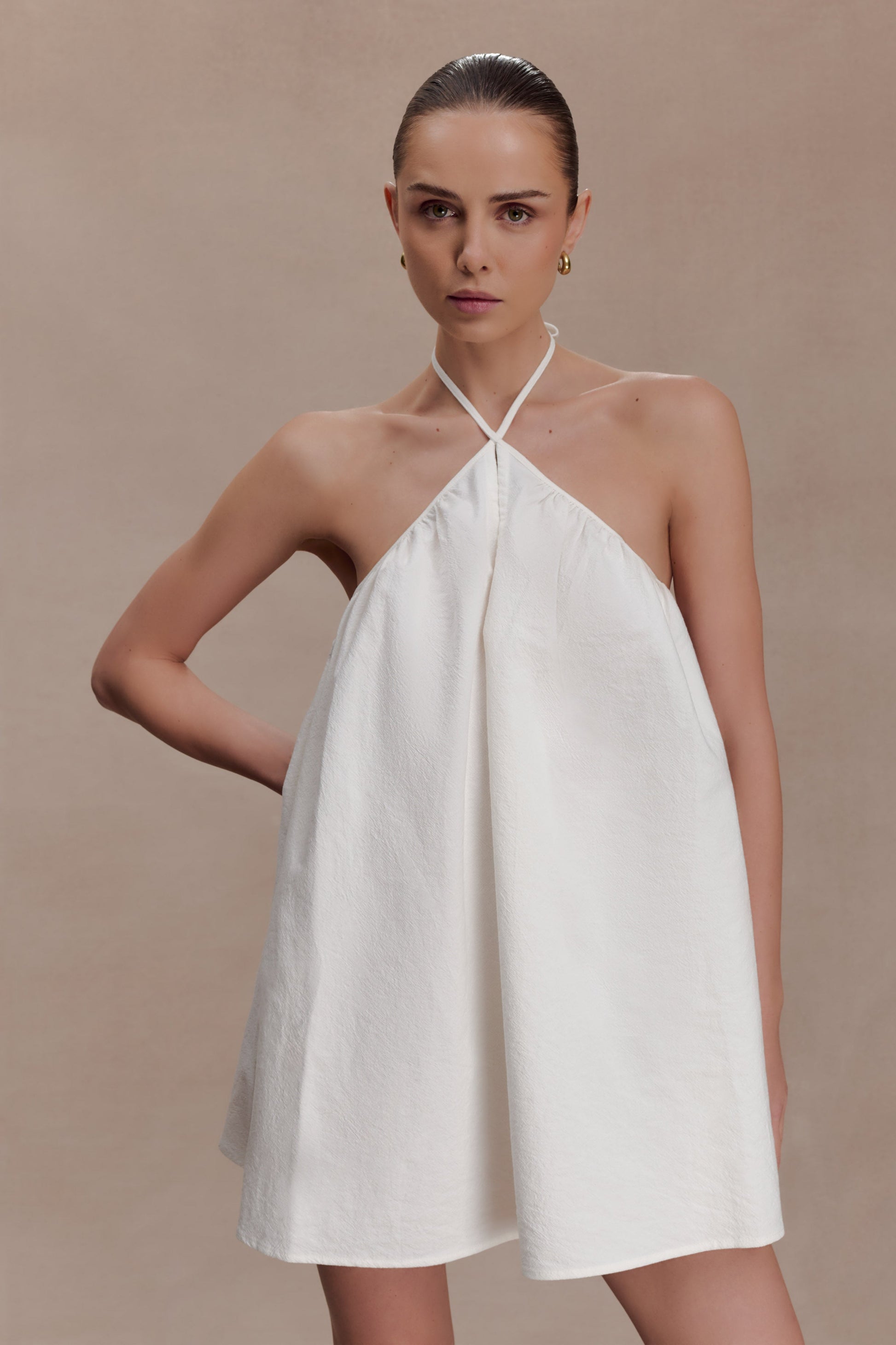 Sonja Keyhole Halter Cotton Mini Dress - White #2