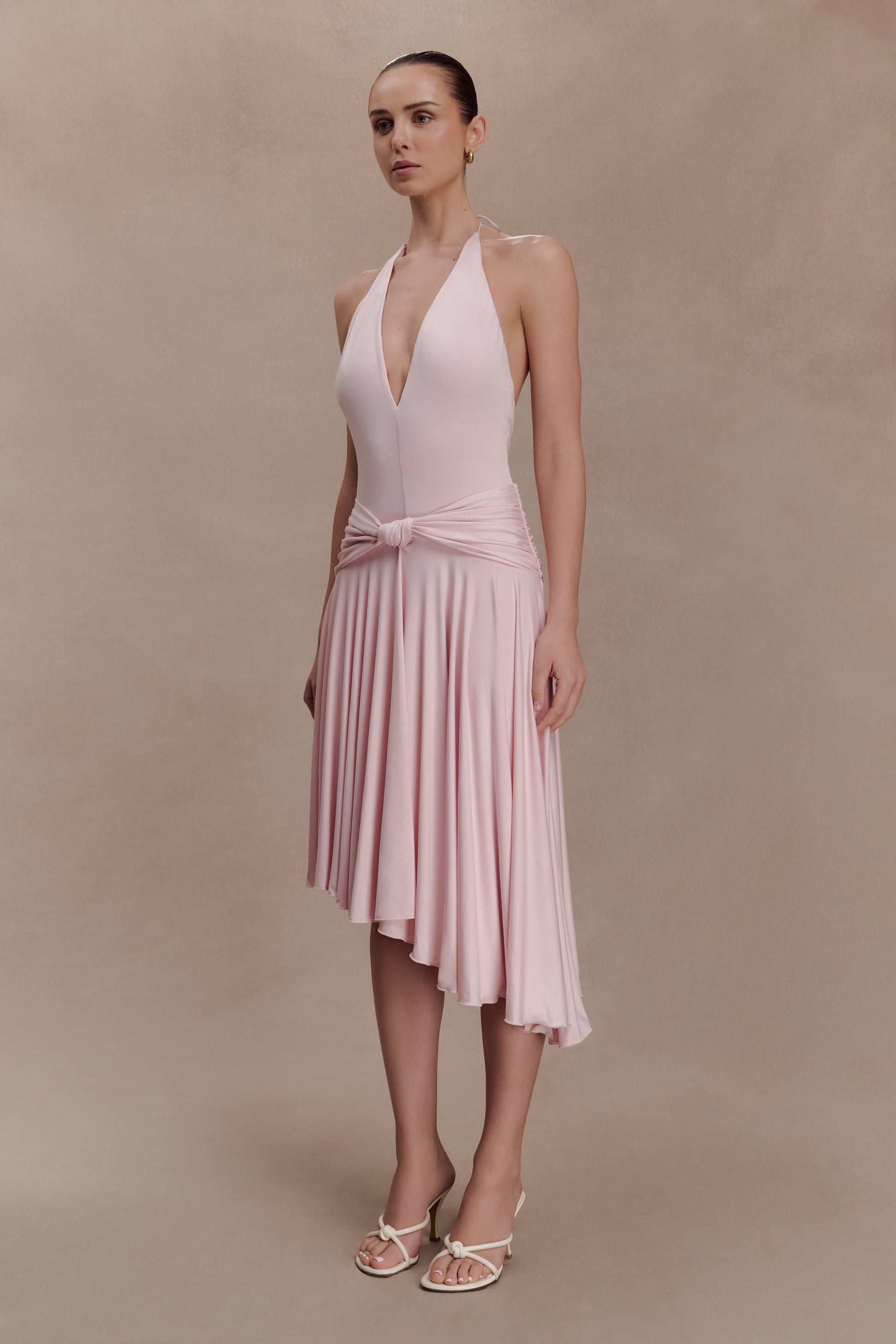 Zelda Asymmetric Slinky Midi Dress - Ballet Pink #3