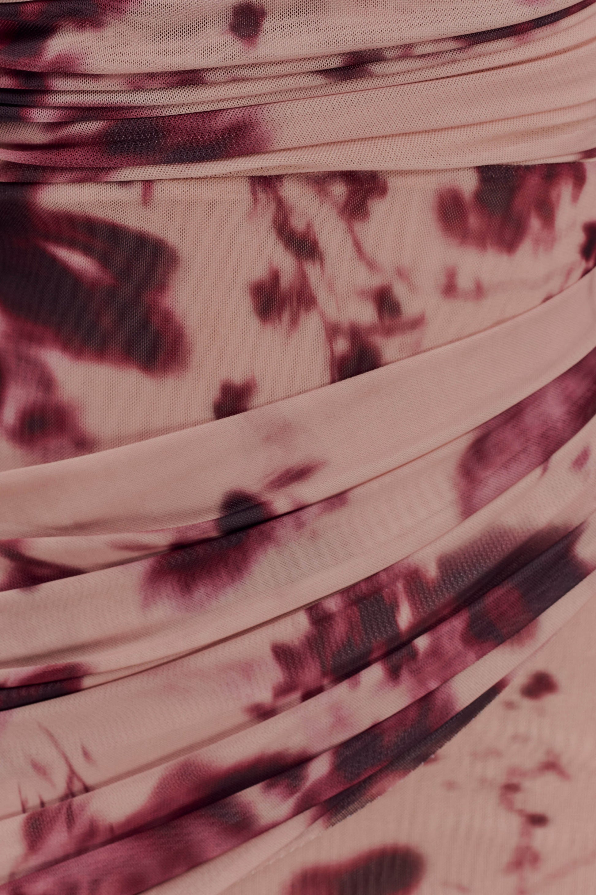 Adrienne One Shoulder Mesh Mini Dress - Nude Blurred Floral Print #6