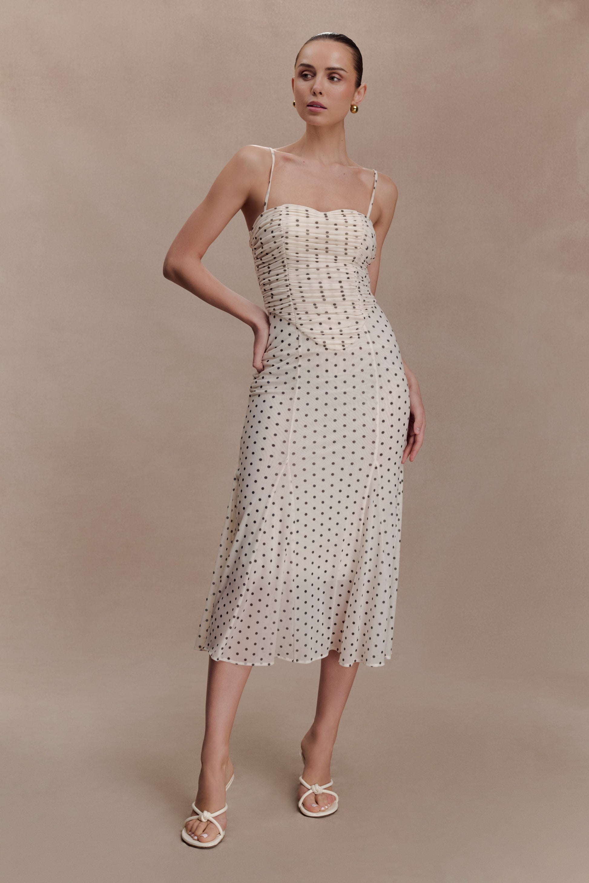 Willa Gathered Mesh Midi Dress - Polka Dot #5