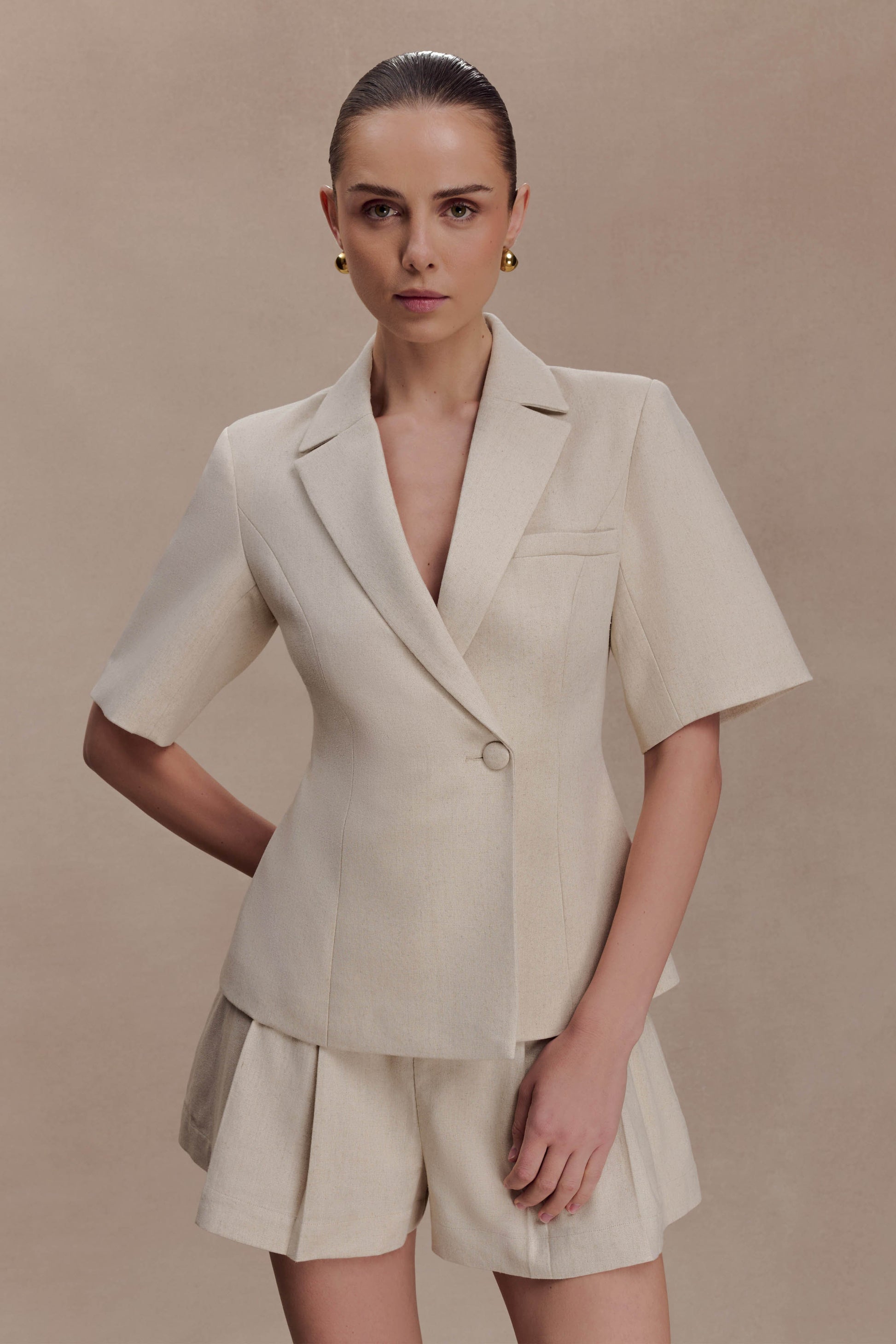 Martine Short Sleeve Linen Top - Natural