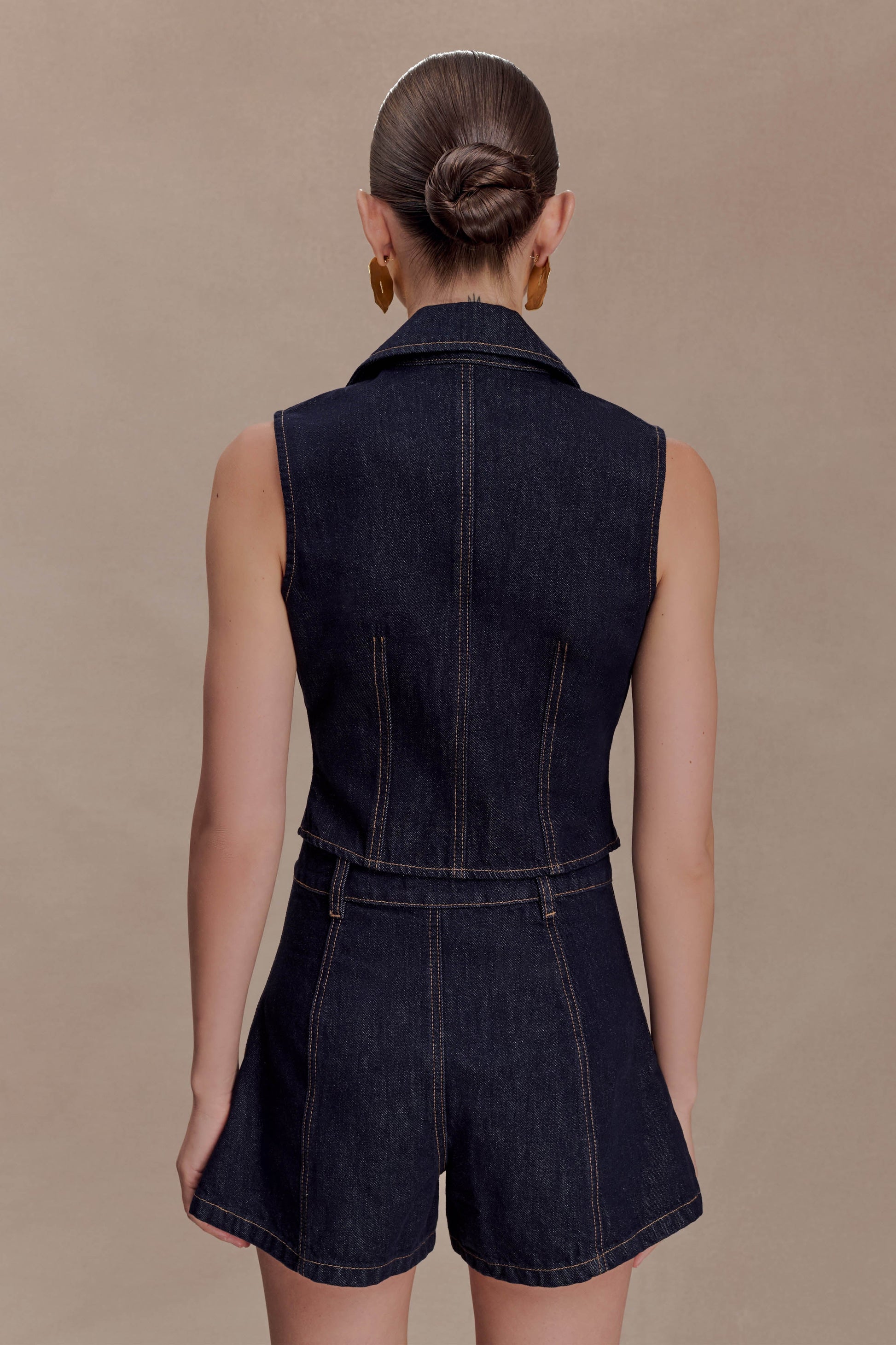 Shona Denim Vest With Decorative Buttons - Washed Indigo Blue #2