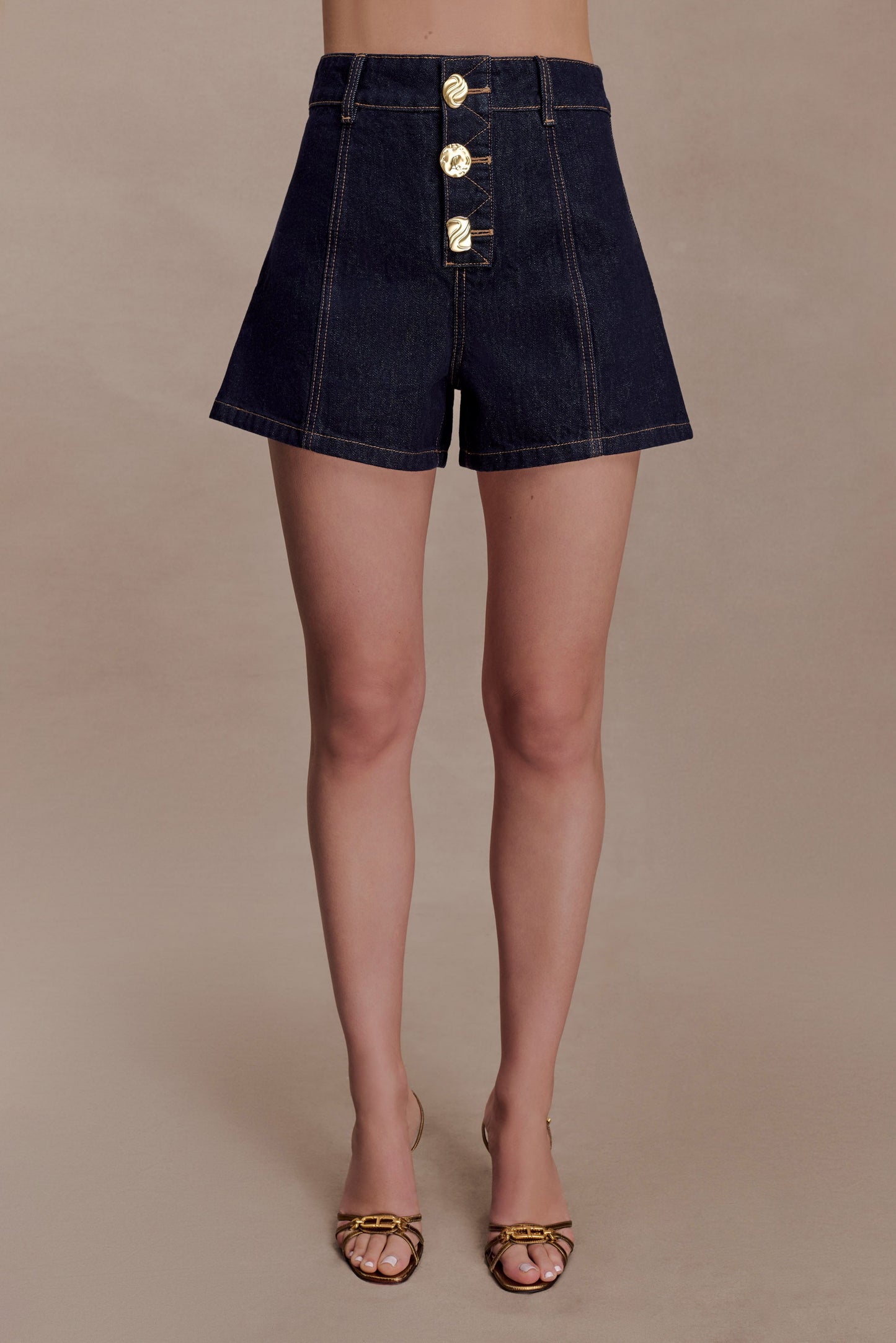 Demi High Waisted Denim Shorts - Washed Indigo Blue