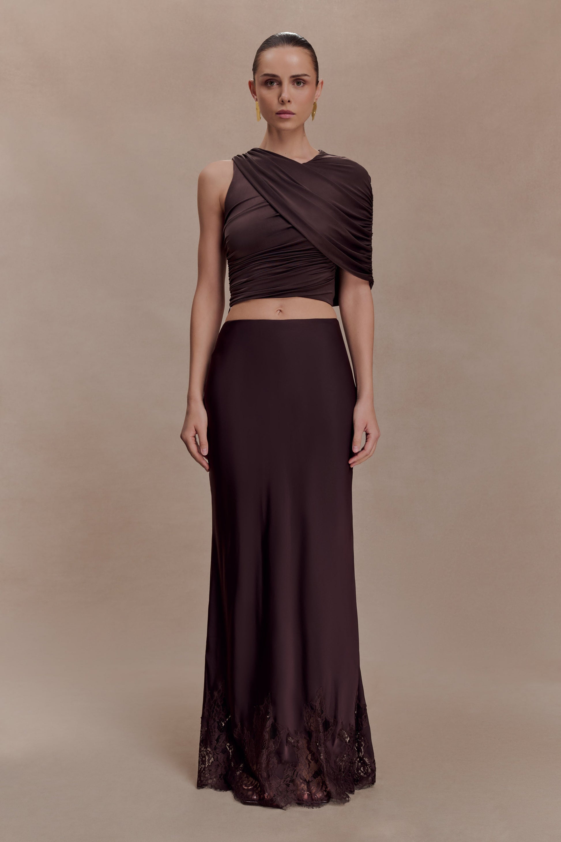 Adrienne One Shoulder Slinky Top - Chocolate #6