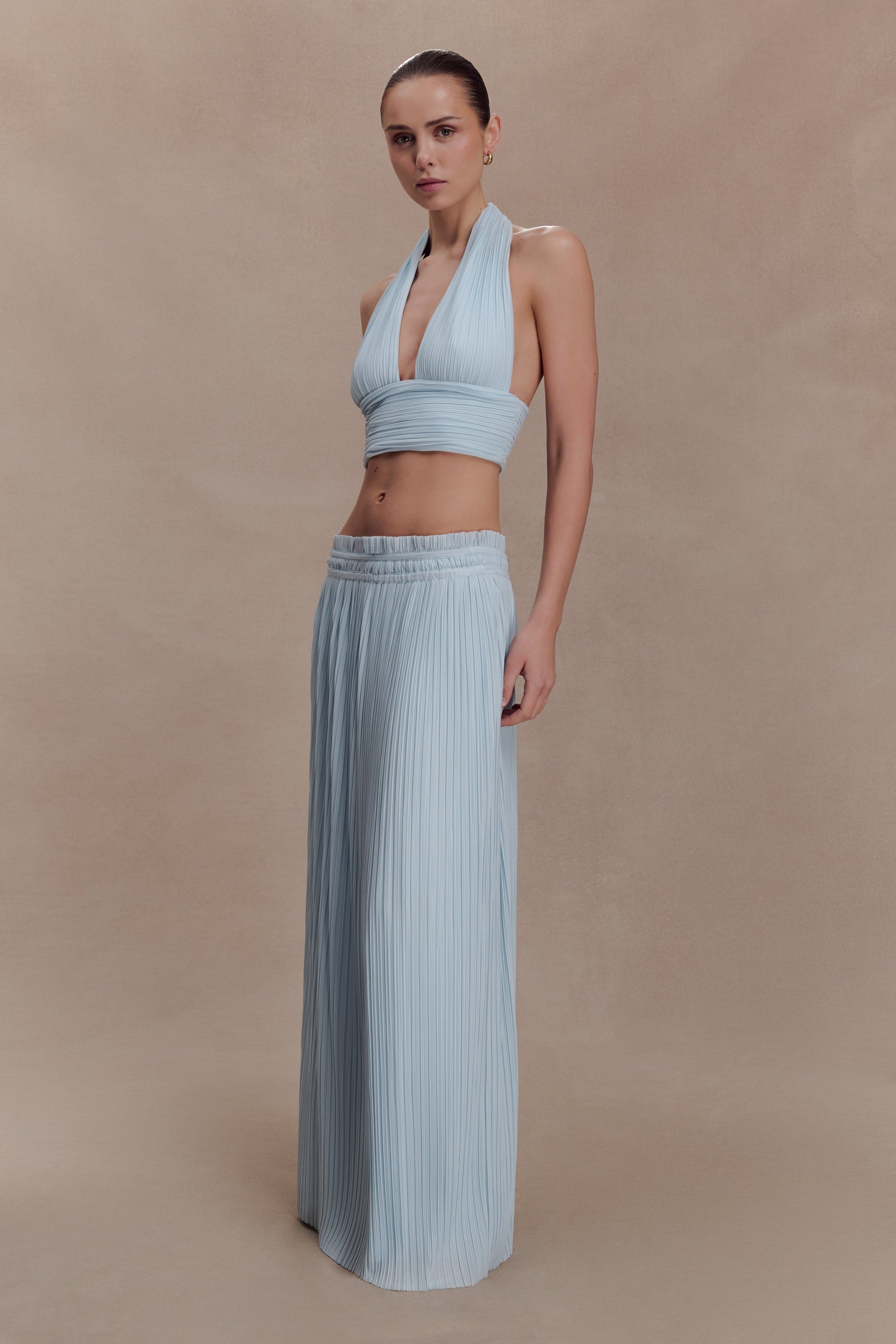 Amaris Gathered Plisse Maxi Skirt - Pale Blue #3