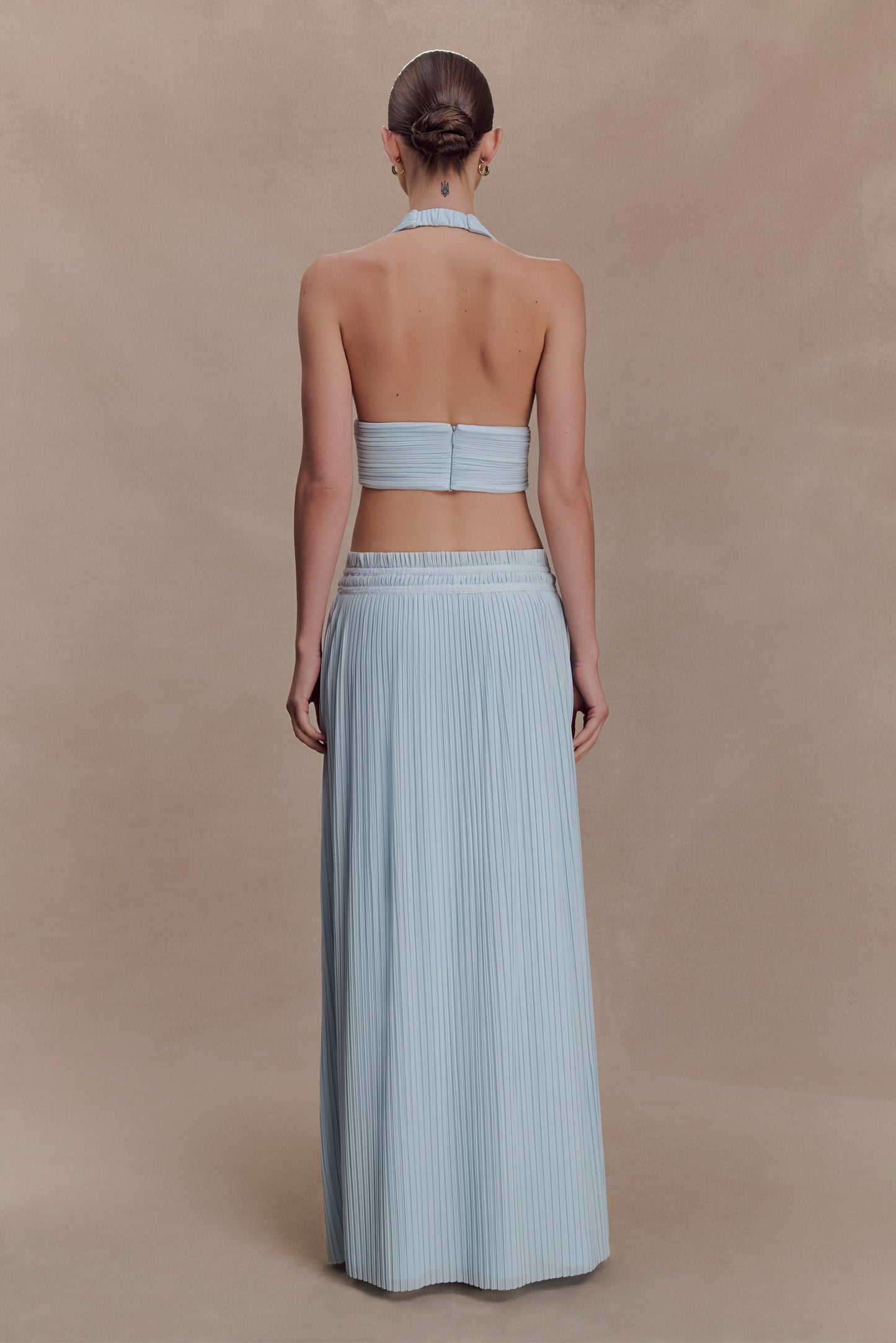 Amaris Gathered Plisse Maxi Skirt - Pale Blue