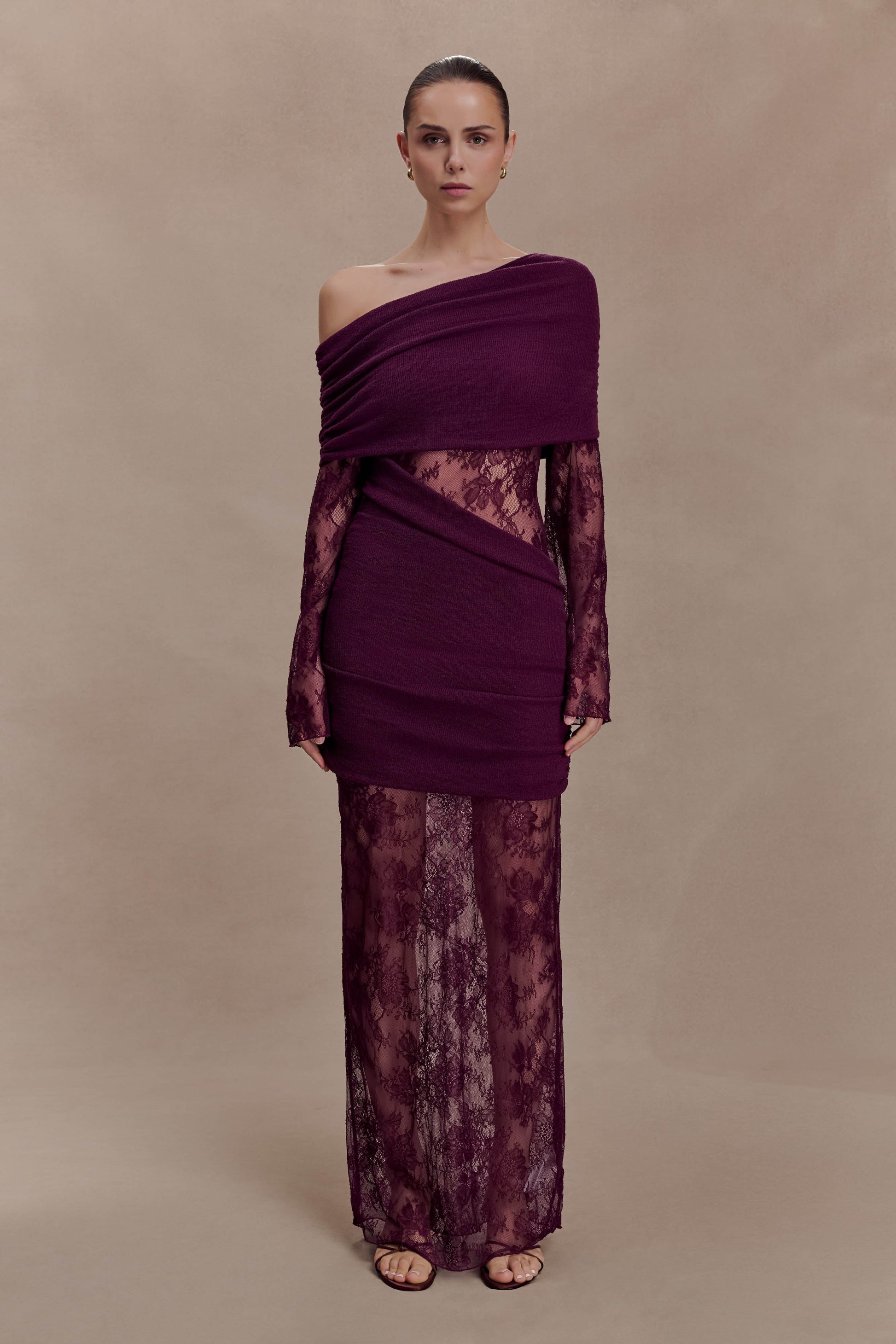 Luxie Lace Knit Maxi Dress - Plum