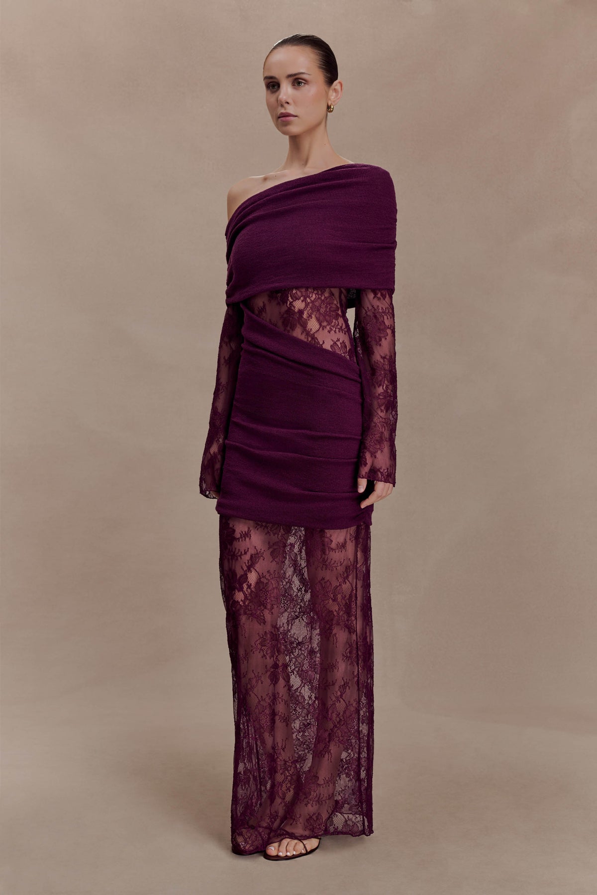 Luxie Lace Knit Maxi Dress - Plum
