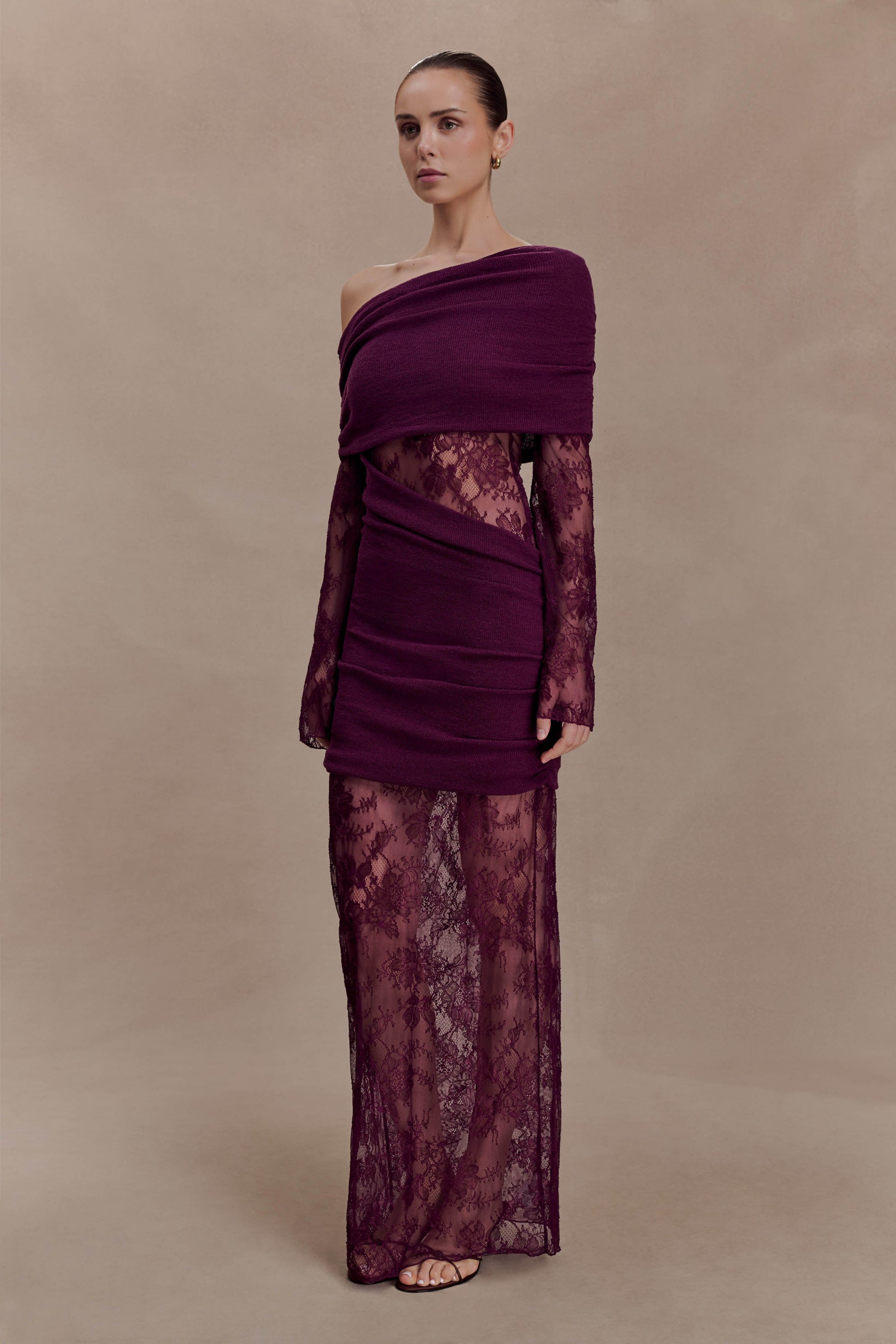Luxie Lace Knit Maxi Dress - Plum #3
