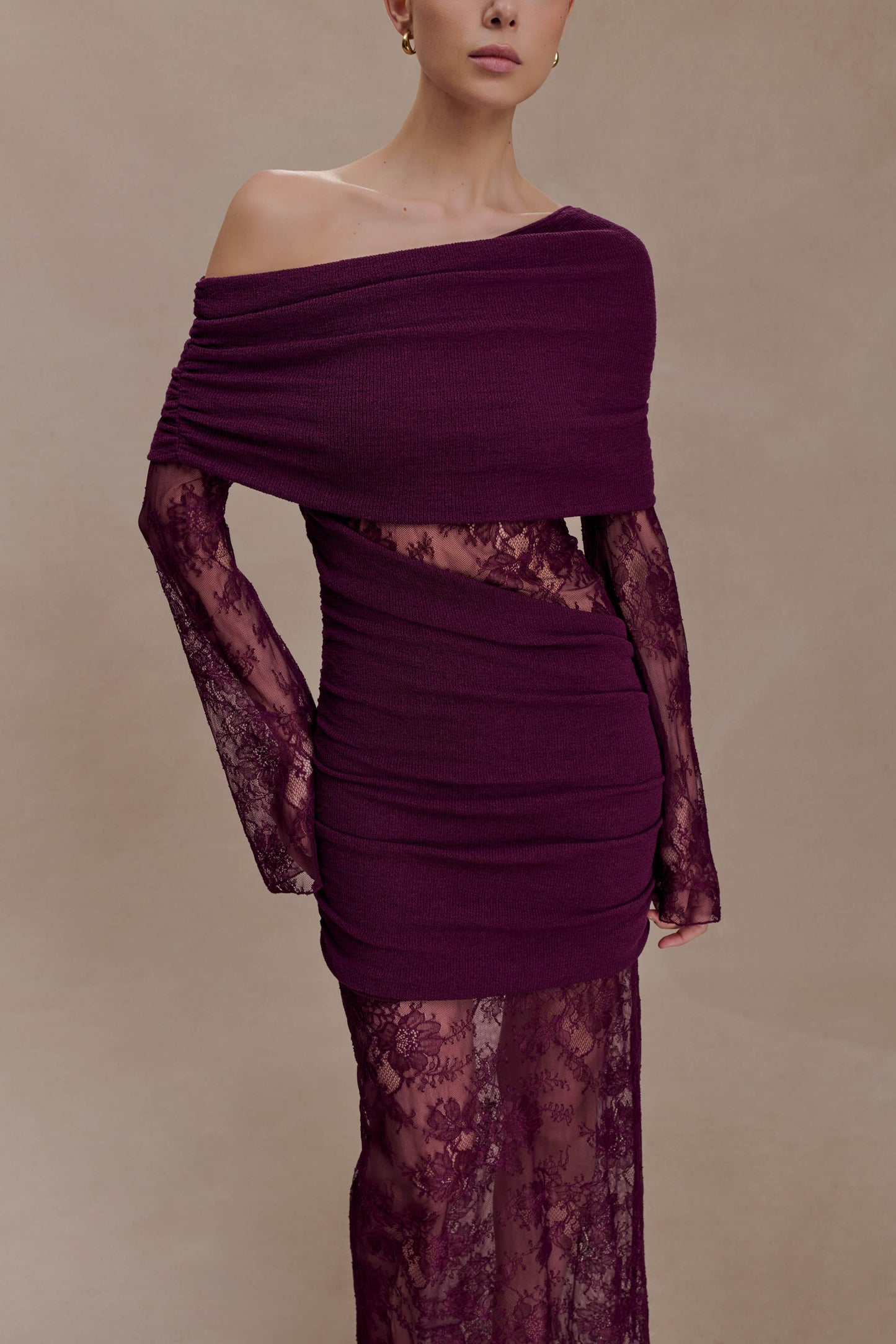 Luxie Lace Knit Maxi Dress - Plum