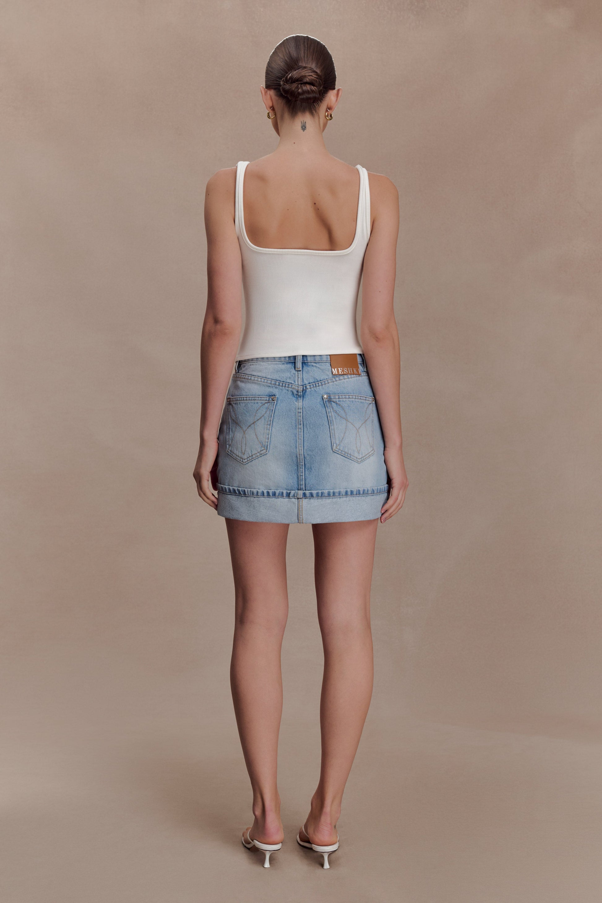 Lakoda Cuffed Denim Mini Skirt - Washed Light Blue #2