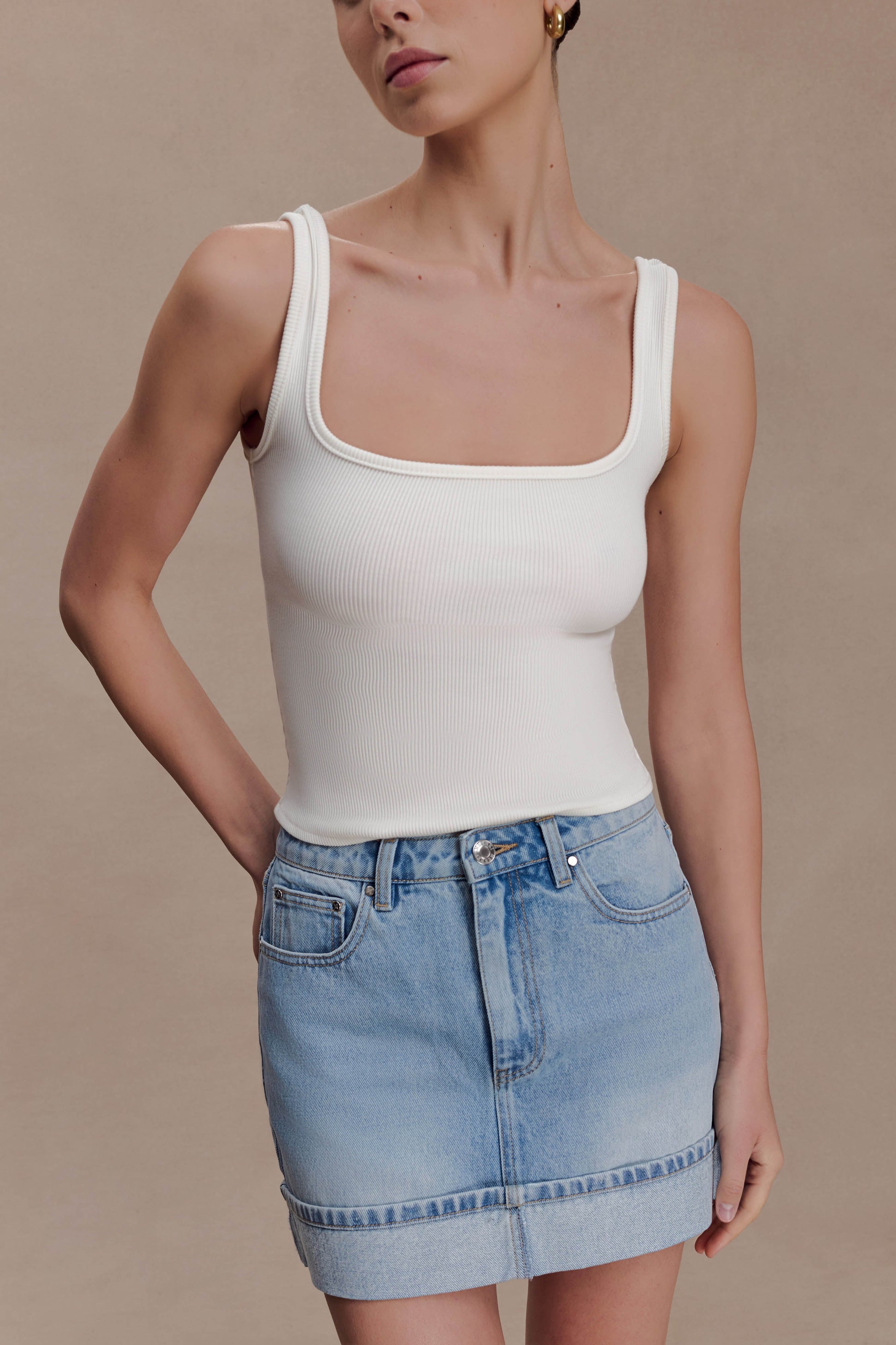 Lakoda Cuffed Denim Mini Skirt - Washed Light Blue #3