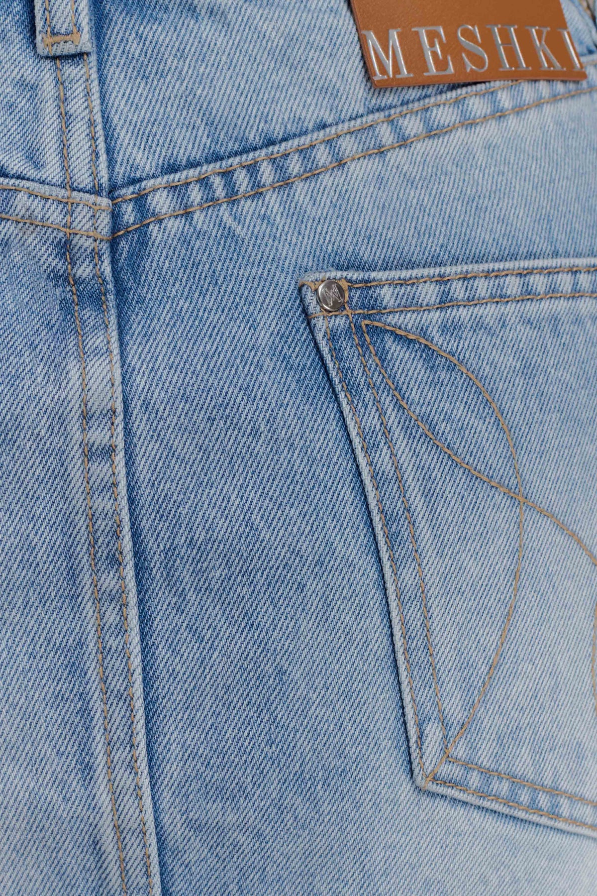 Lakoda Cuffed Denim Mini Skirt - Washed Light Blue #6