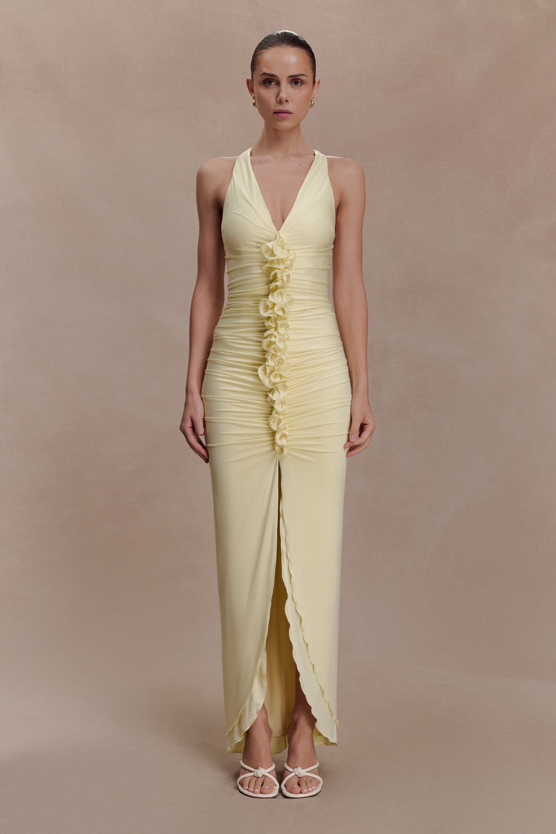 Alessandra Slinky Ruffle Maxi Dress - Lemon