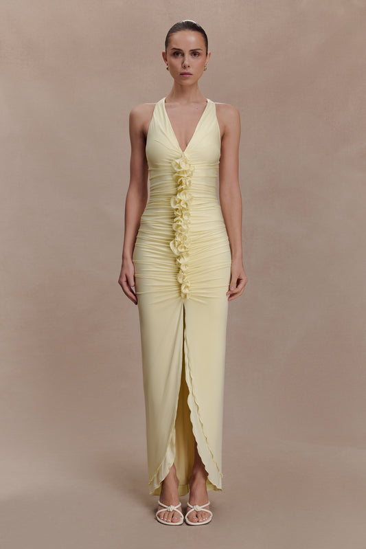 Alessandra Slinky Ruffle Maxi Dress - Lemon