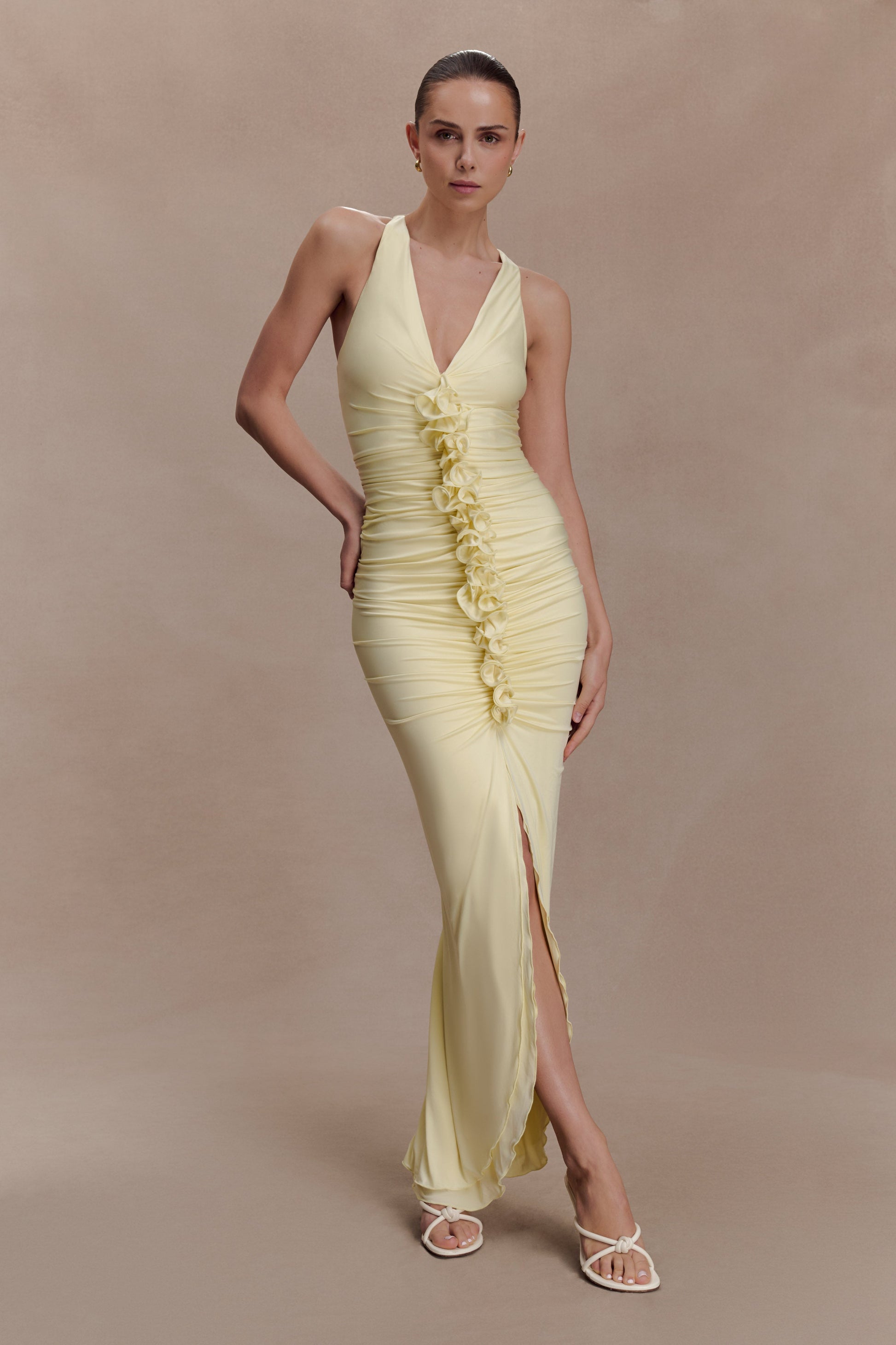 Alessandra Slinky Ruffle Maxi Dress - Lemon #4
