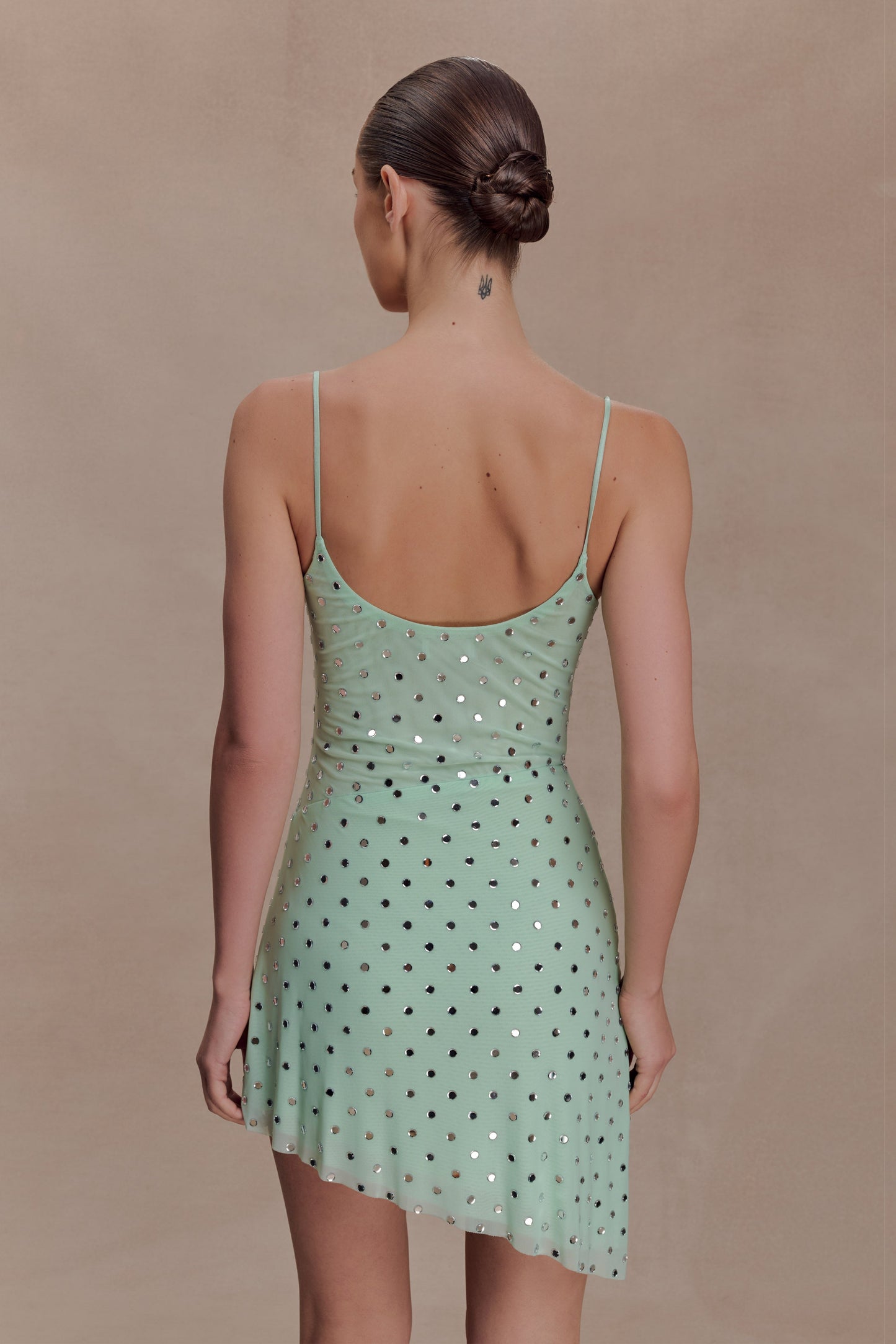 Zahra Diamante Cowl Mini Dress - Mint