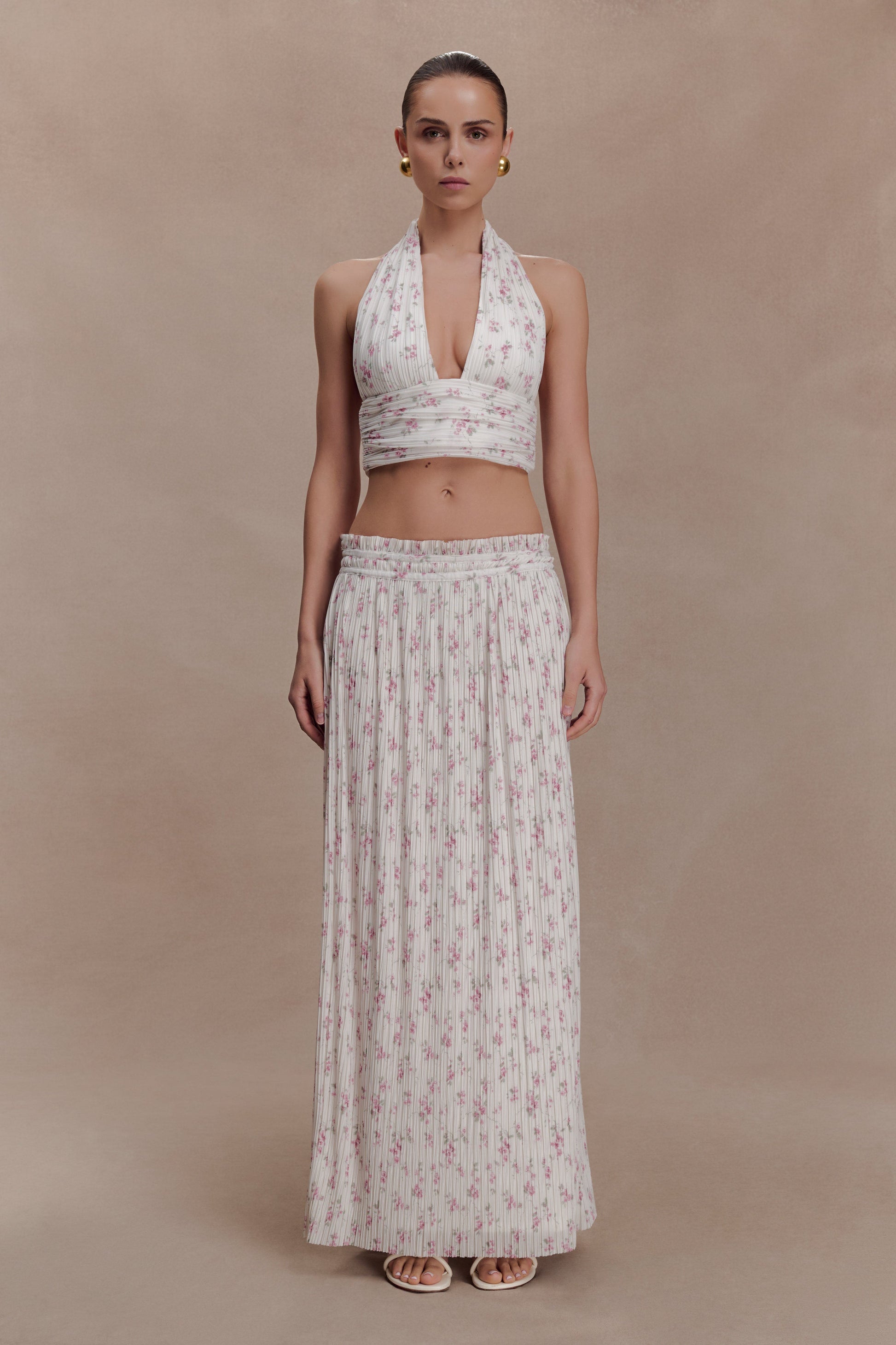 Amaris Gathered Plisse Maxi Skirt - Floral Ditsy Print #4